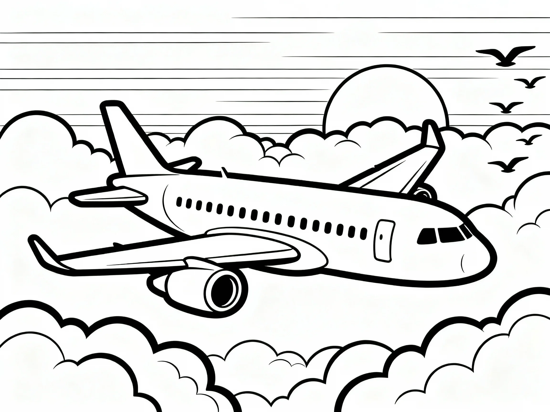 Airplane Through Clouds at Sunset