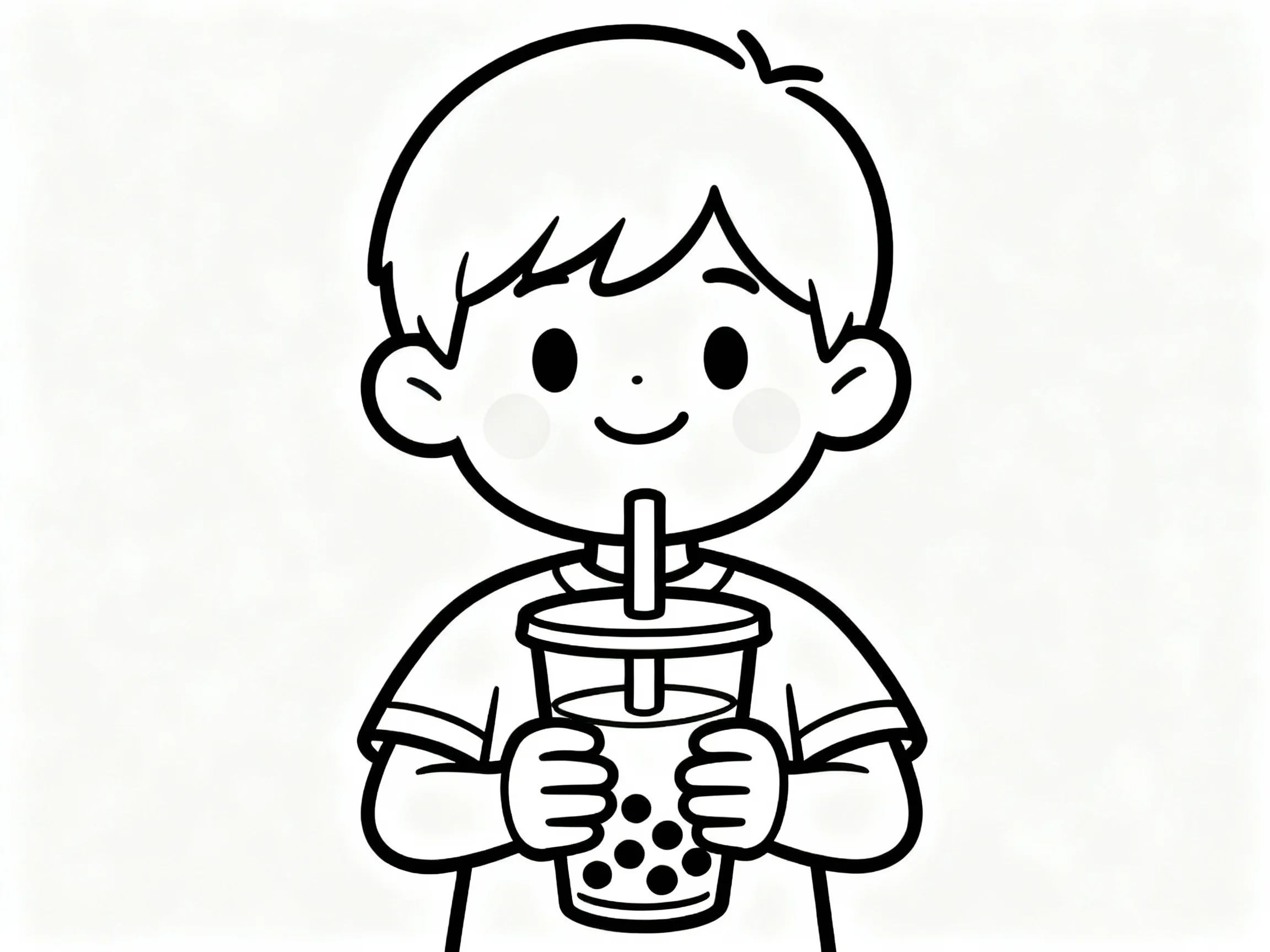 Boy Enjoying Boba