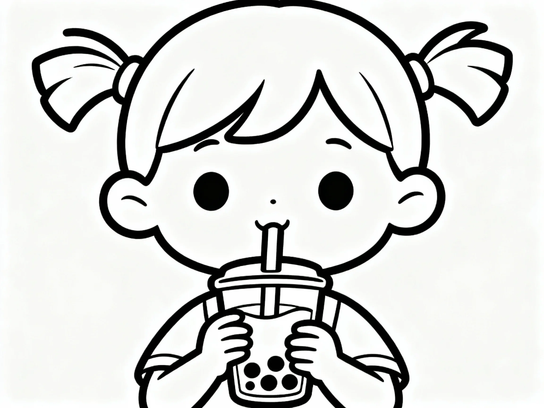 Girl with Pigtails Drinking Boba