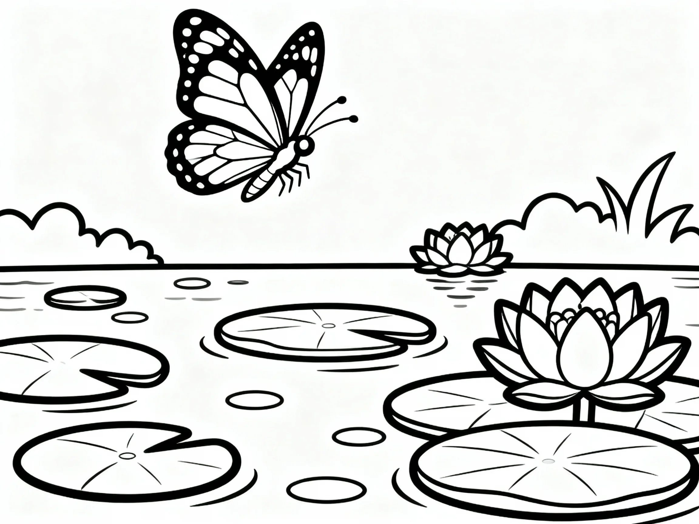 Butterfly Over Water Lilies