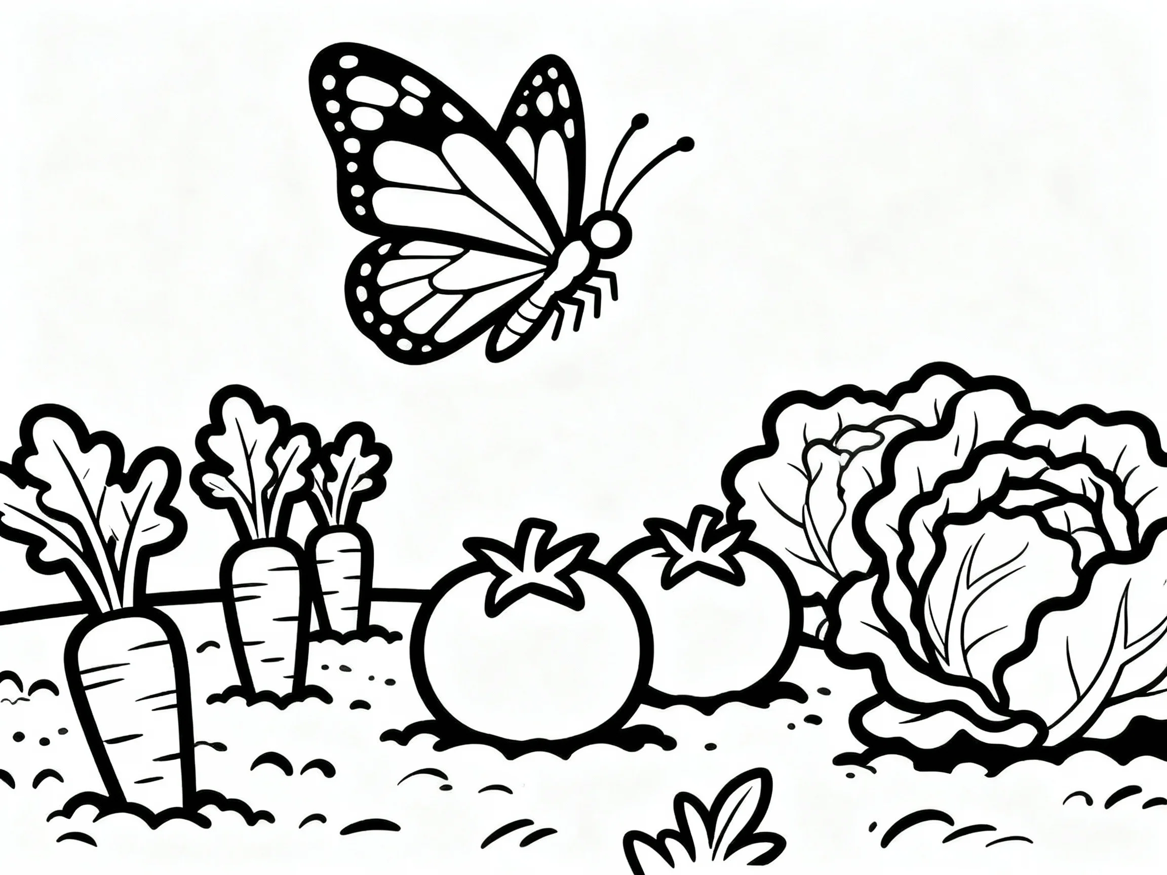 Butterfly in a Garden with Vegetables