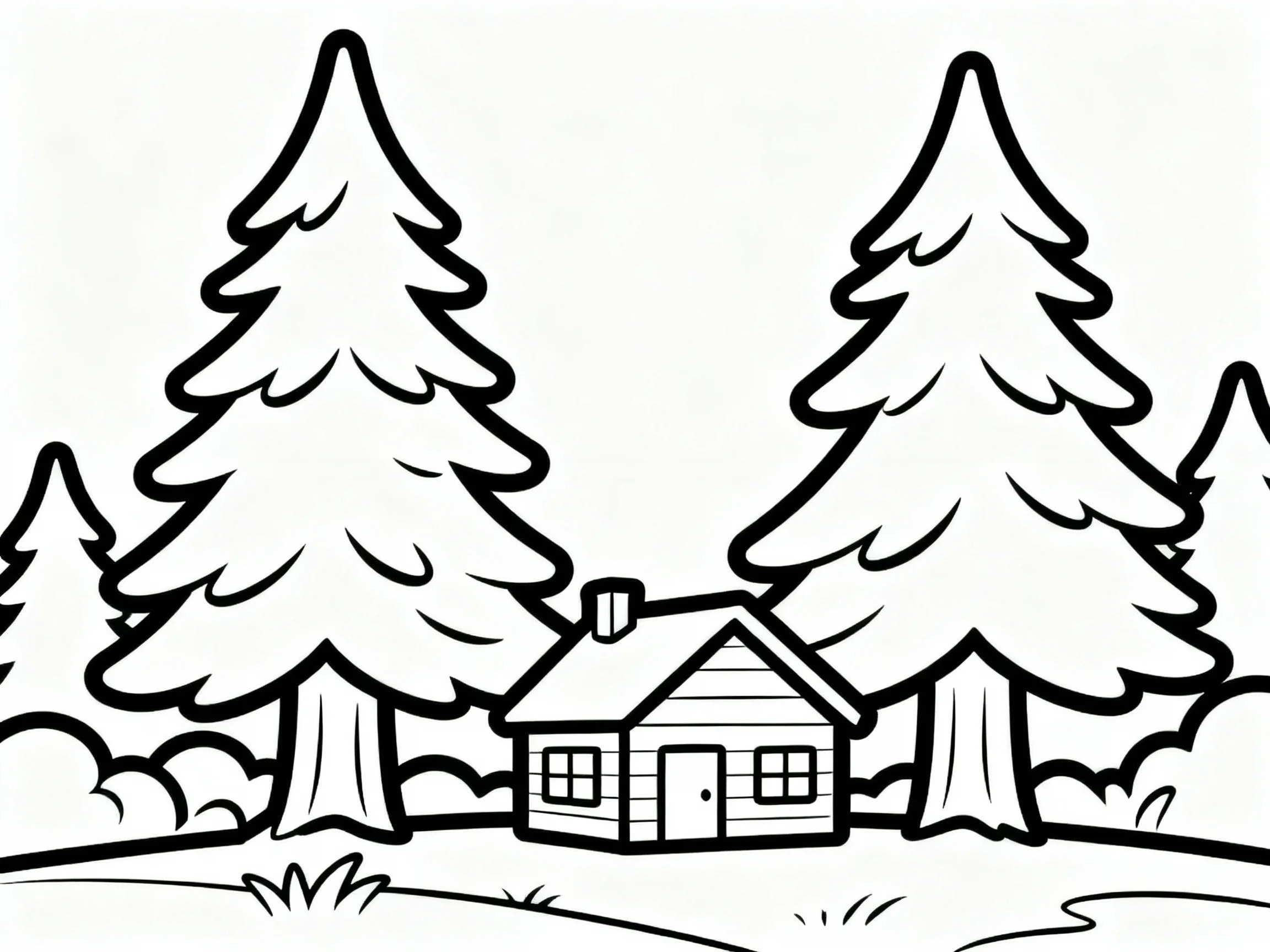 Pine Trees and Cabin