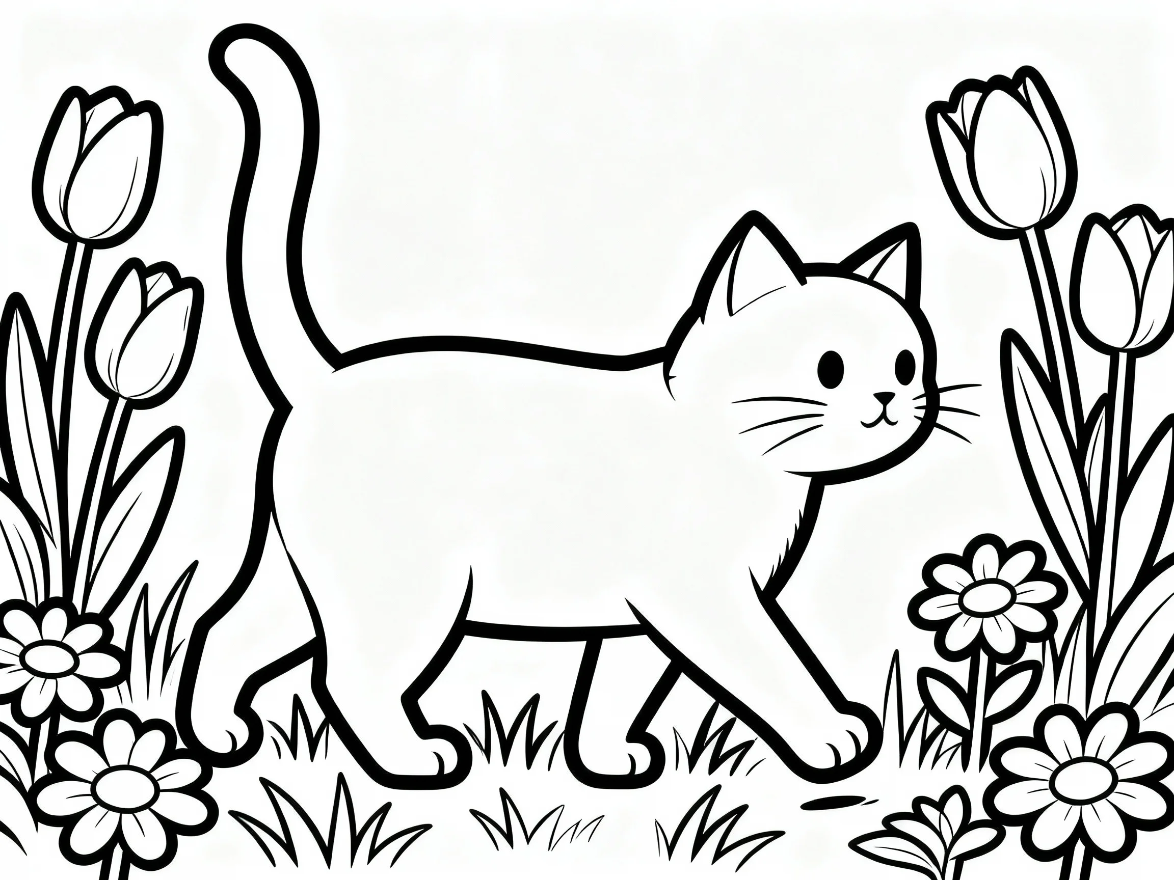 Cat in a Flower Garden