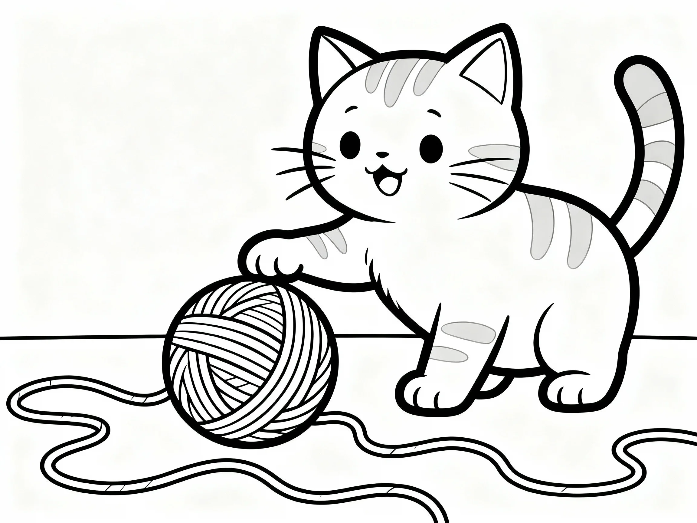 Cat Playing with a Ball of Yarn
