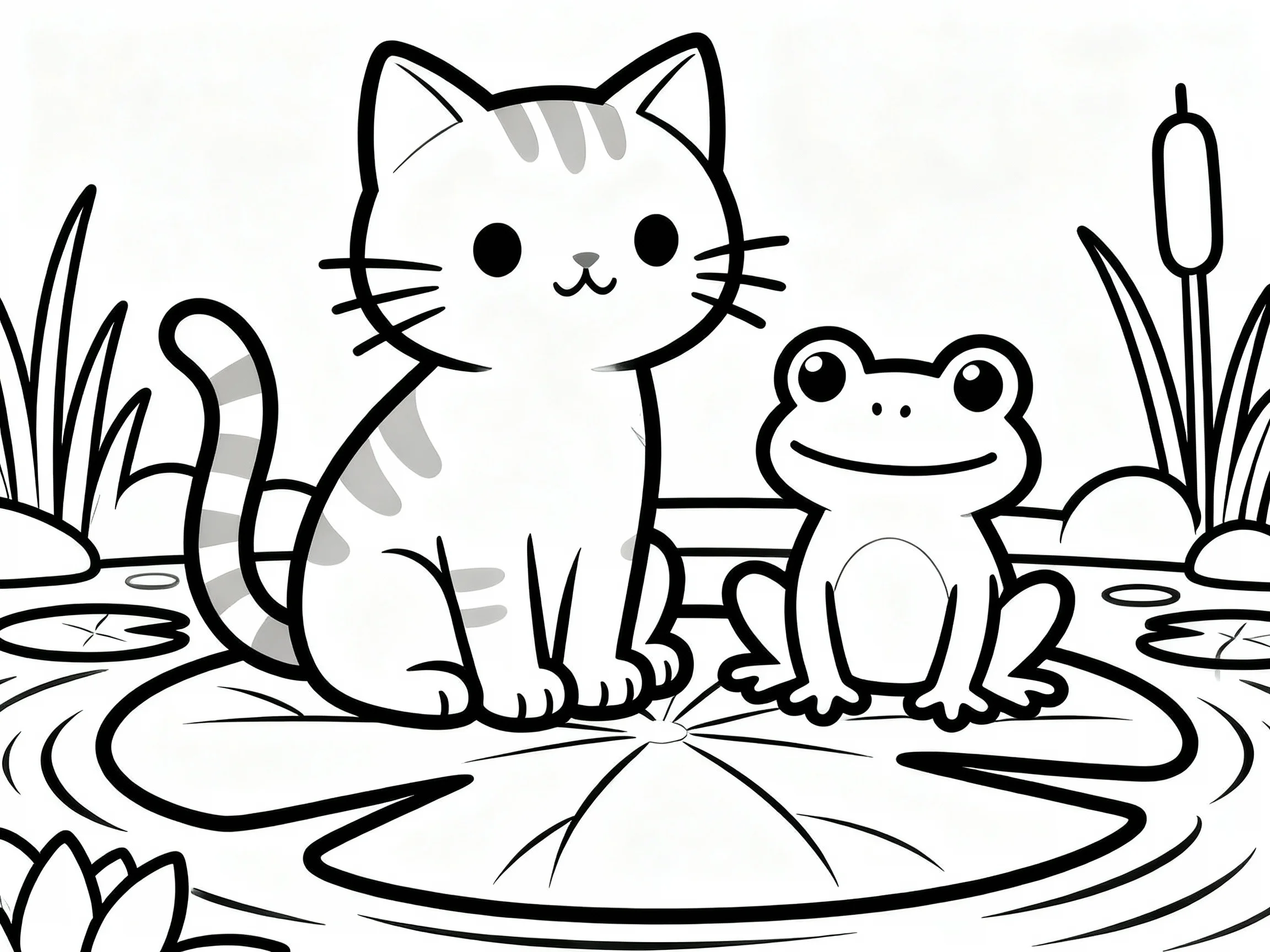 Cat Making Friends with a Frog