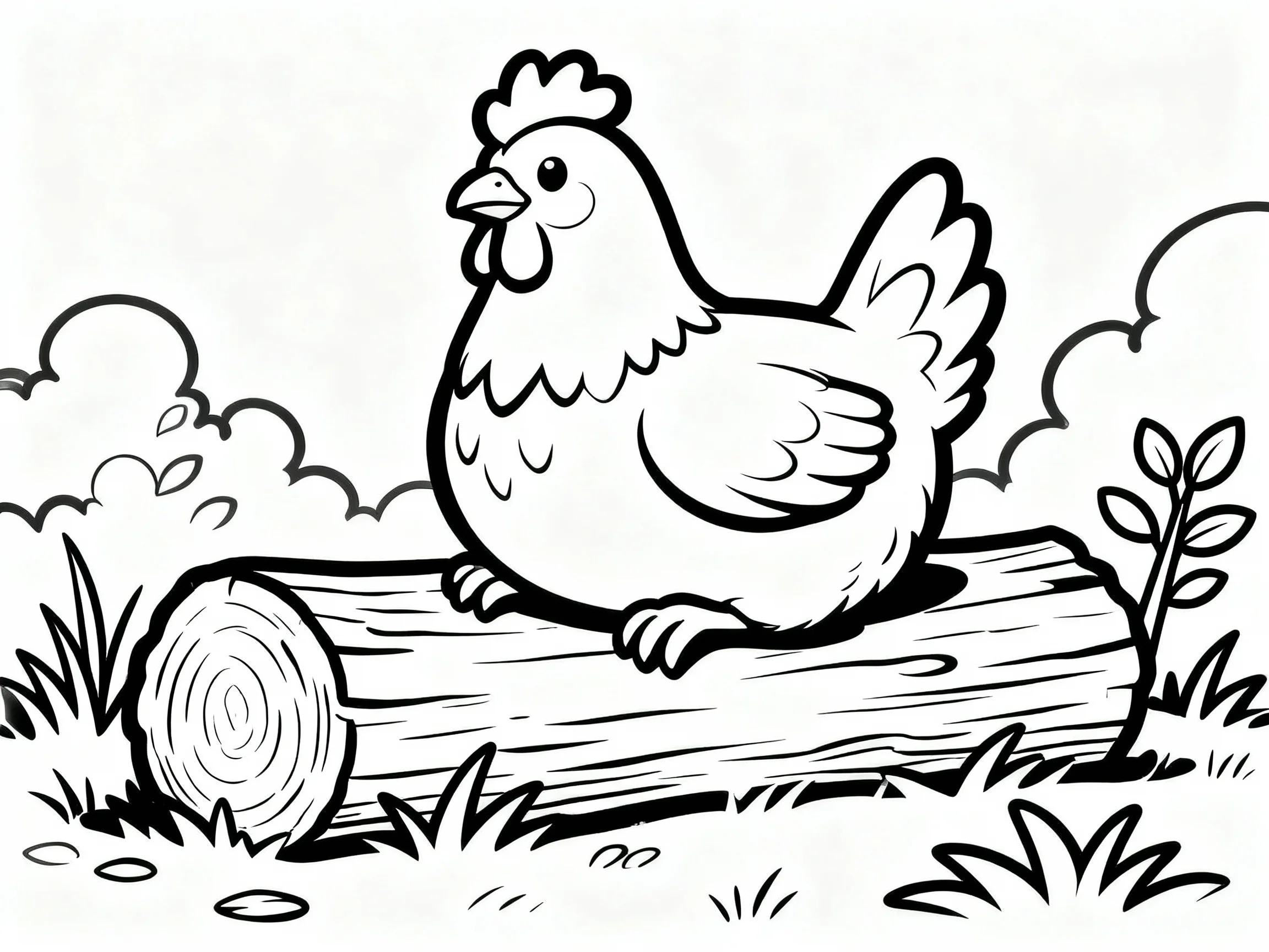 Chicken Resting on Log