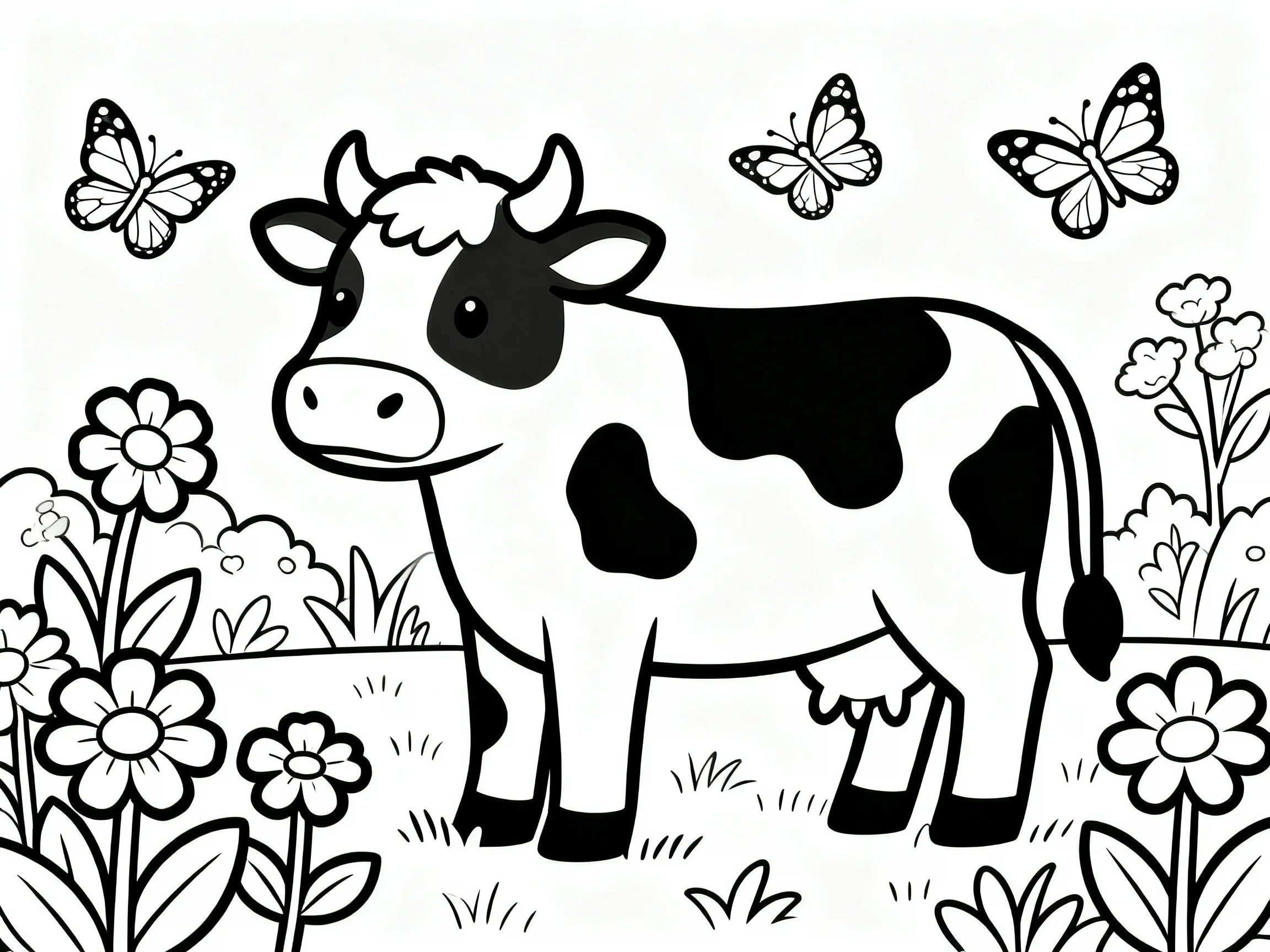 Cow with Butterfly and Flower