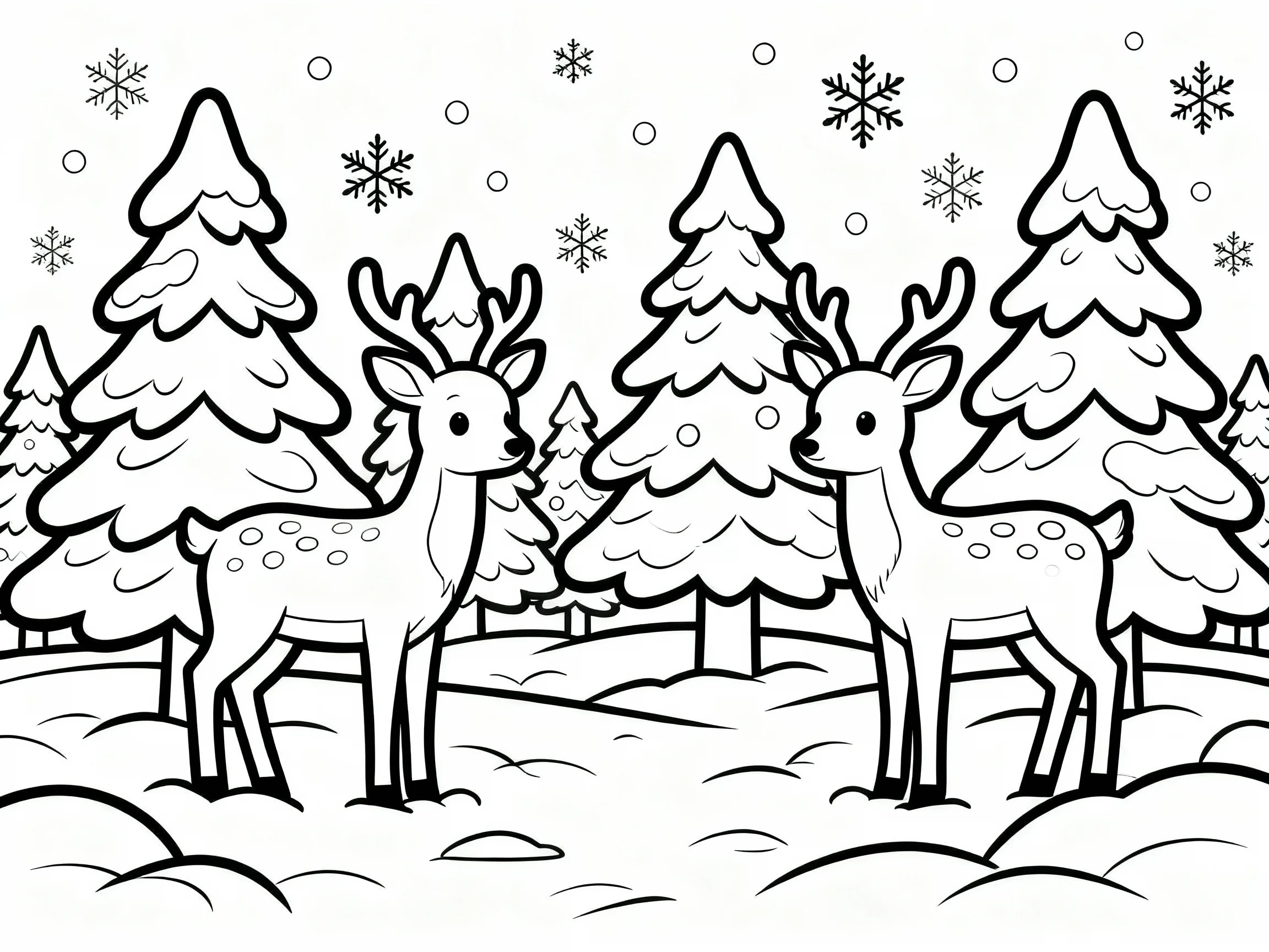 Deer in Snow with Trees