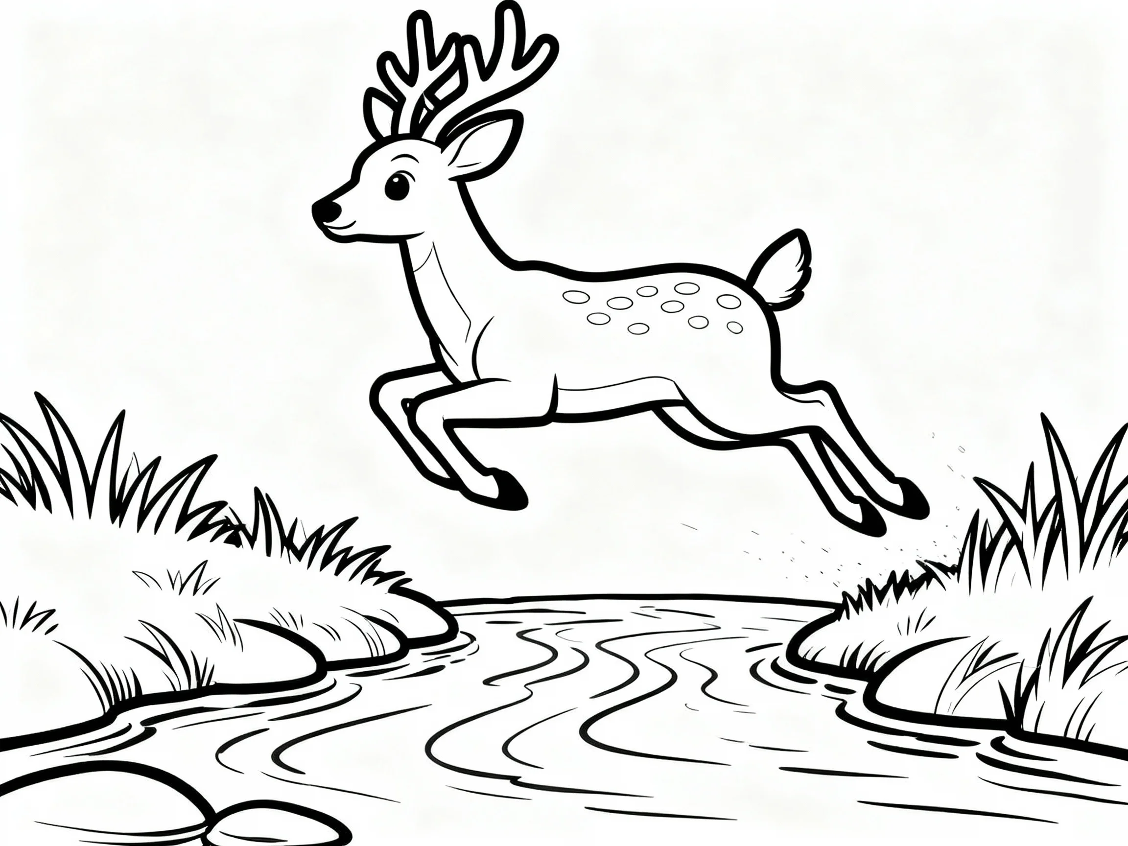 Deer Leaping Over Stream