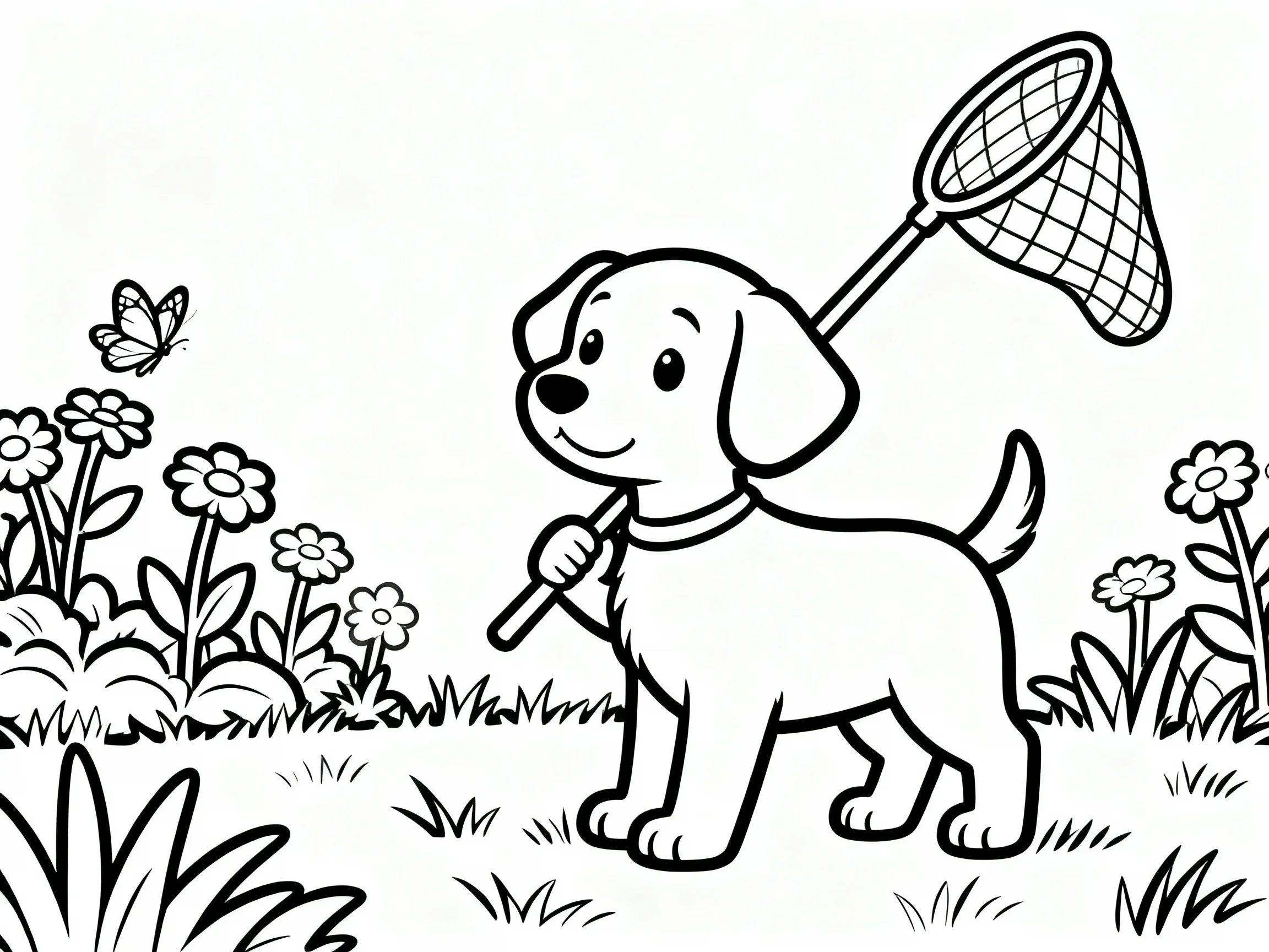 Puppy with Butterfly Net