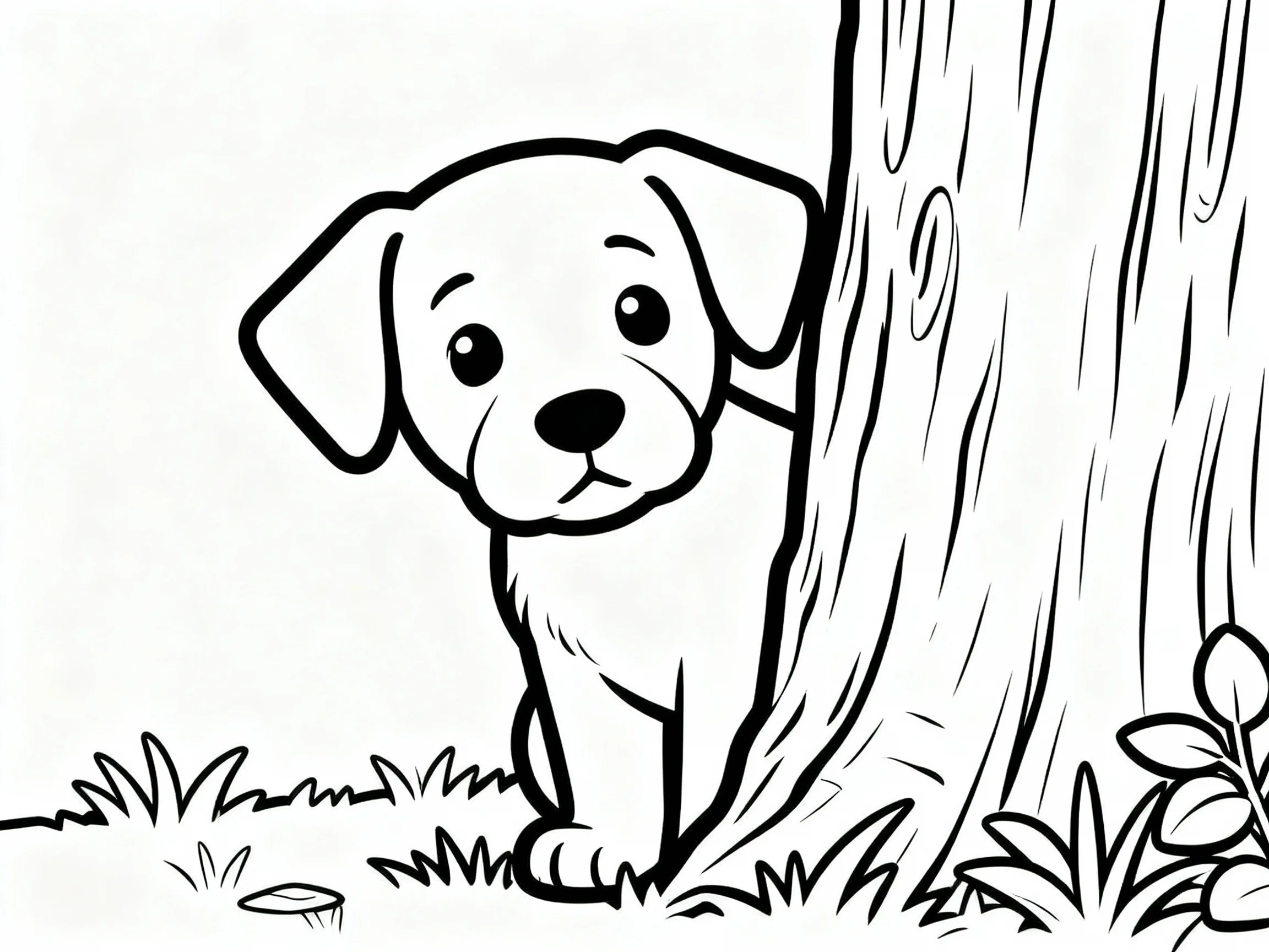 Puppy Peeking Around Corner