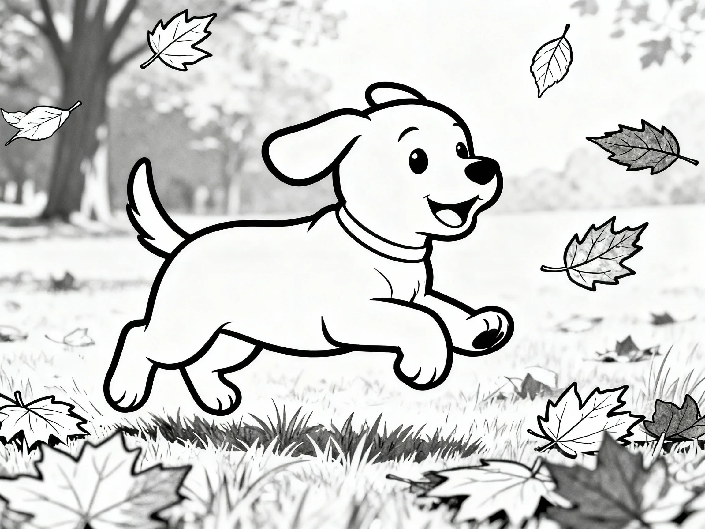 Puppy Chasing Leaves