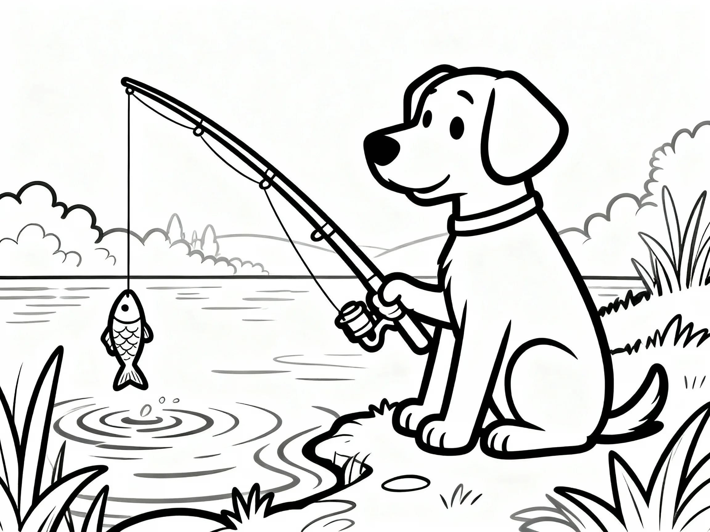 Dog with Fishing Rod