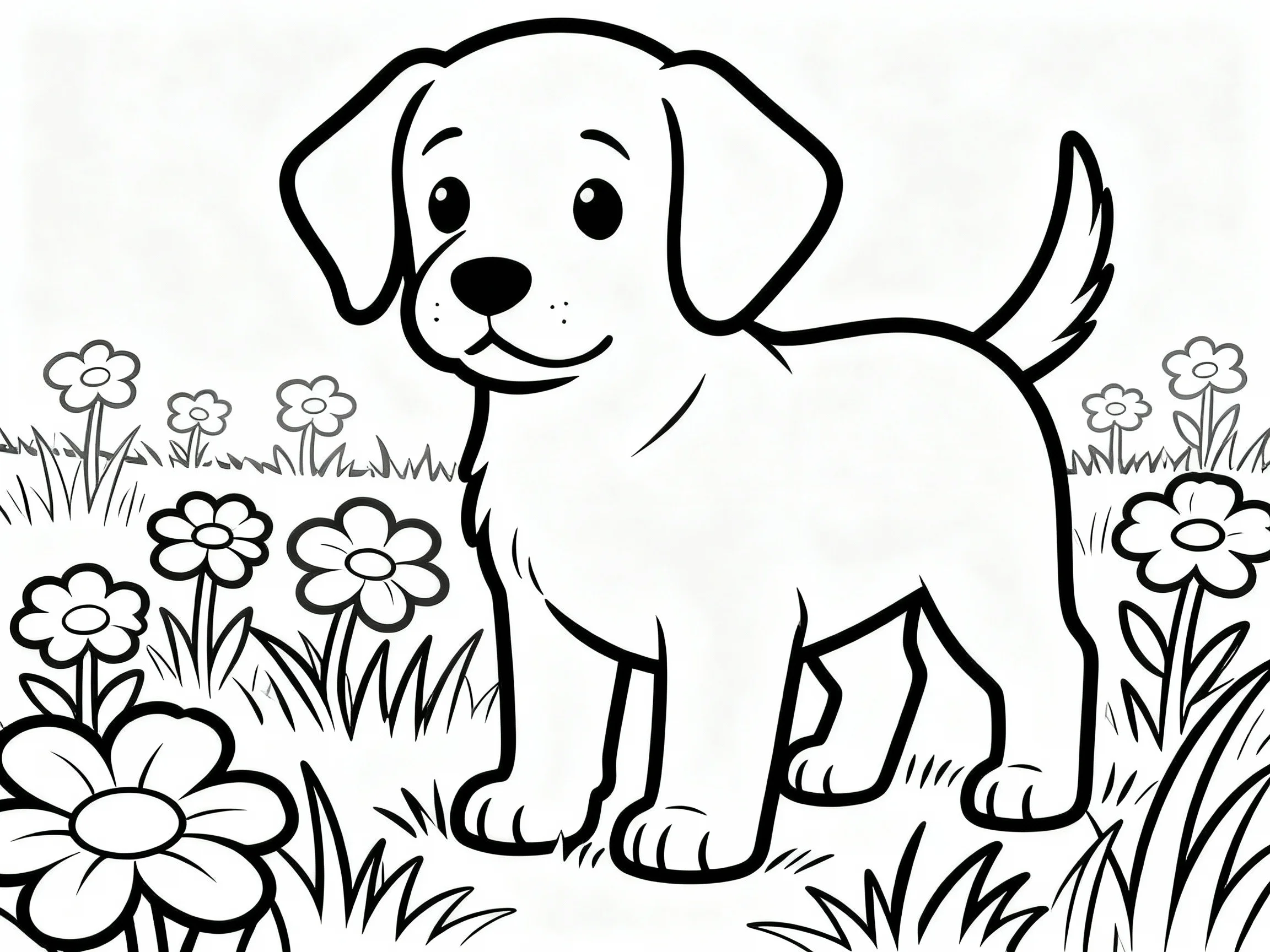 Puppy in Flower Field