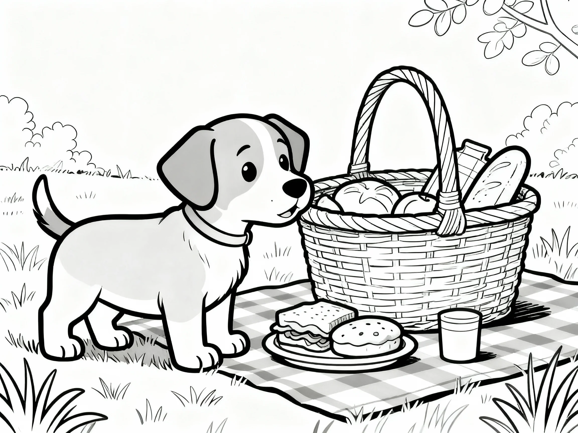 Puppy with Picnic Basket