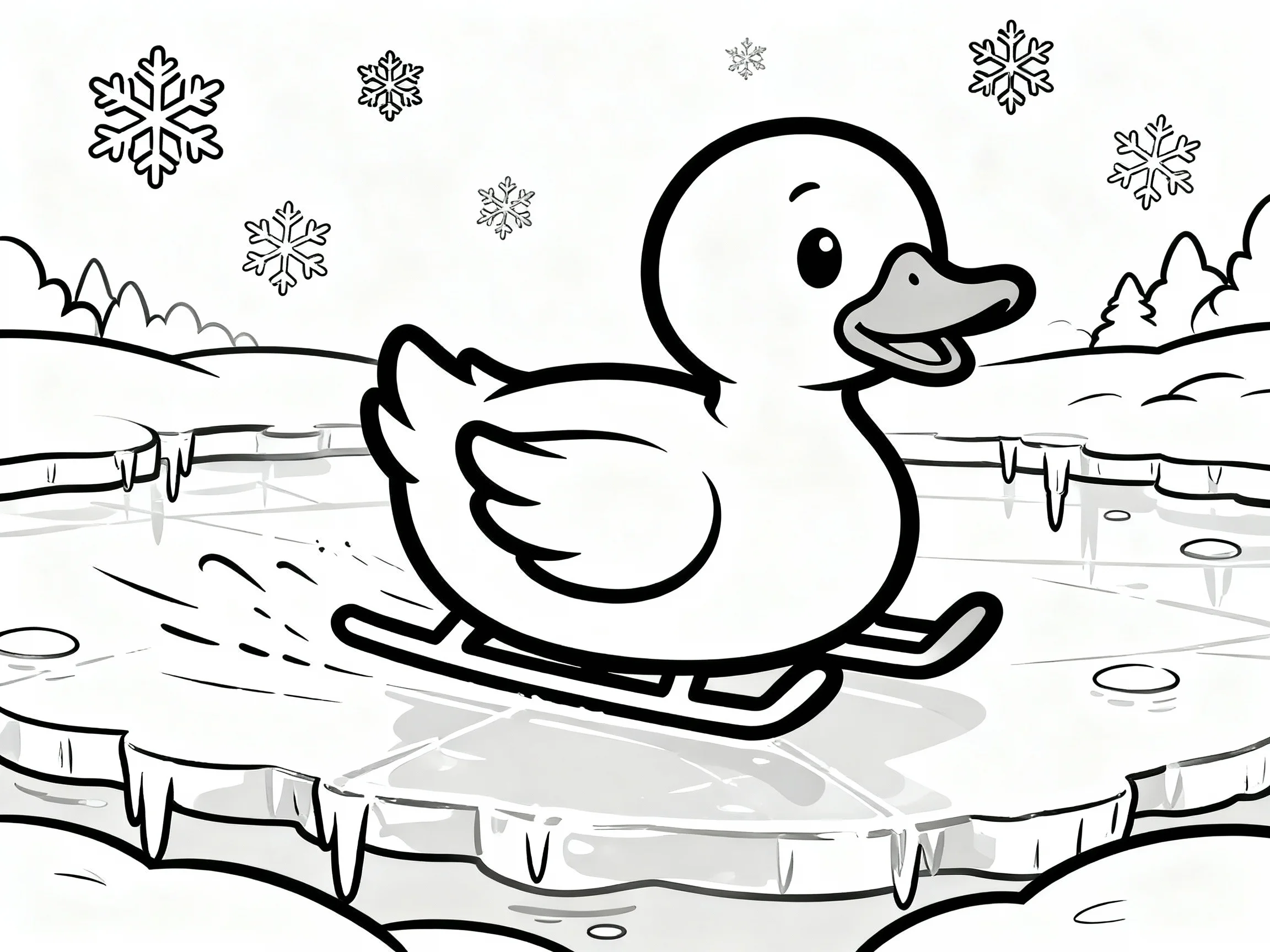 Duck Sliding on Ice