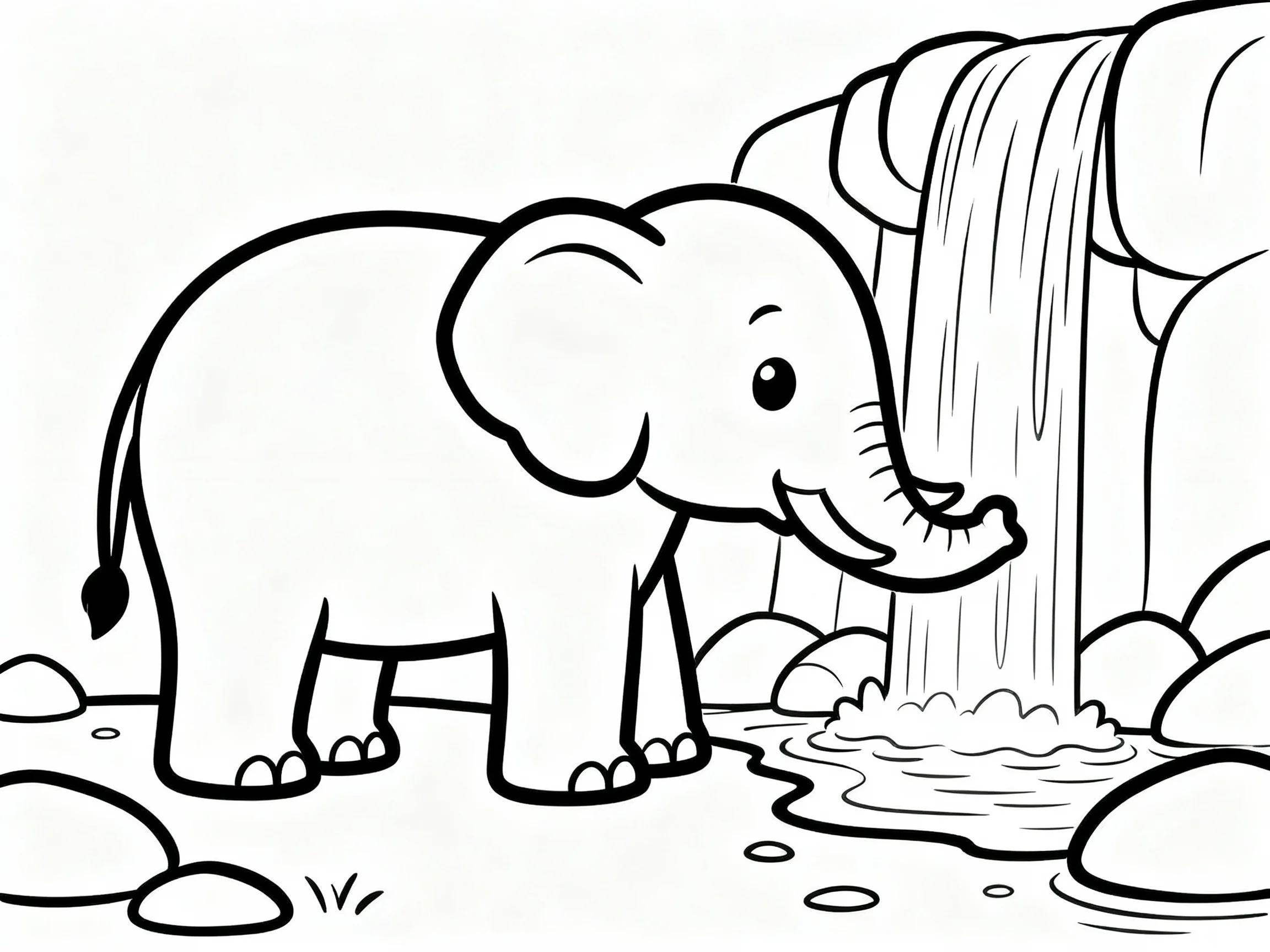 Elephant Next to Waterfall