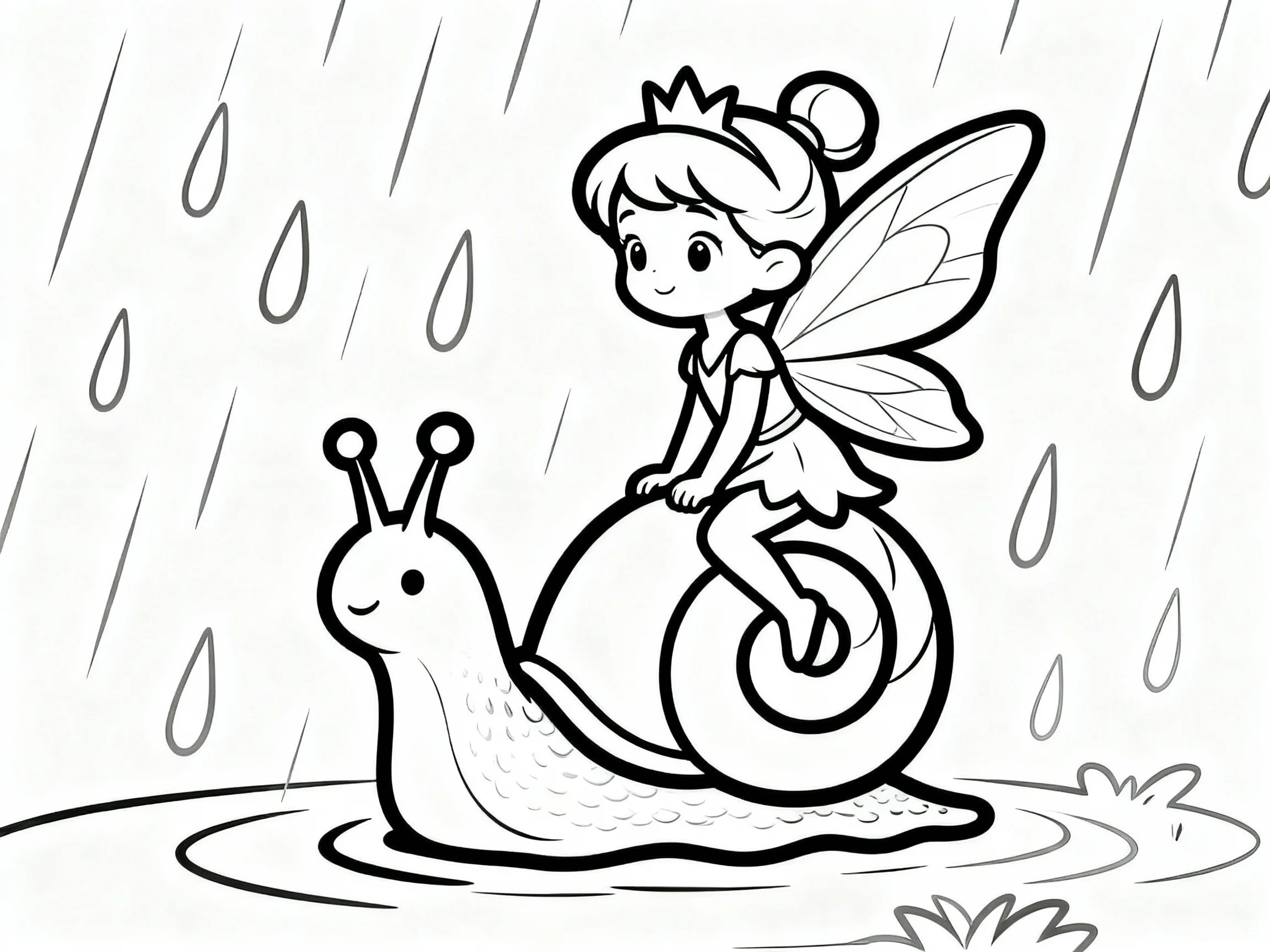 Fairy Riding Snail in Rain