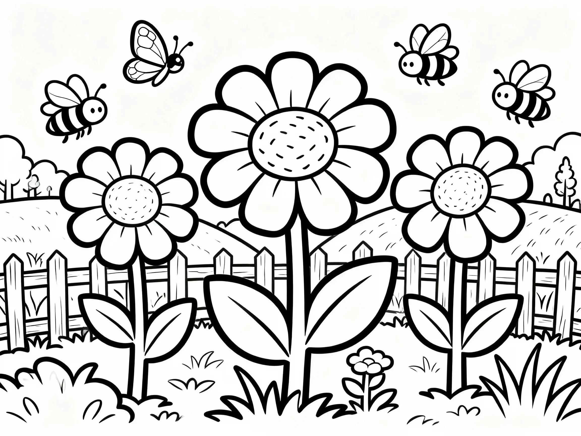 Butterfly and Farm Flowers