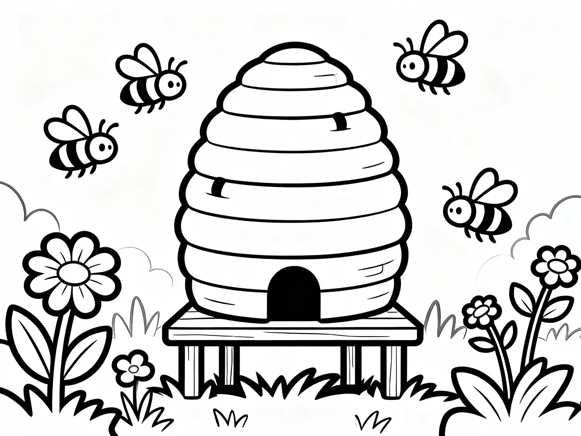 Beehive and Flowers