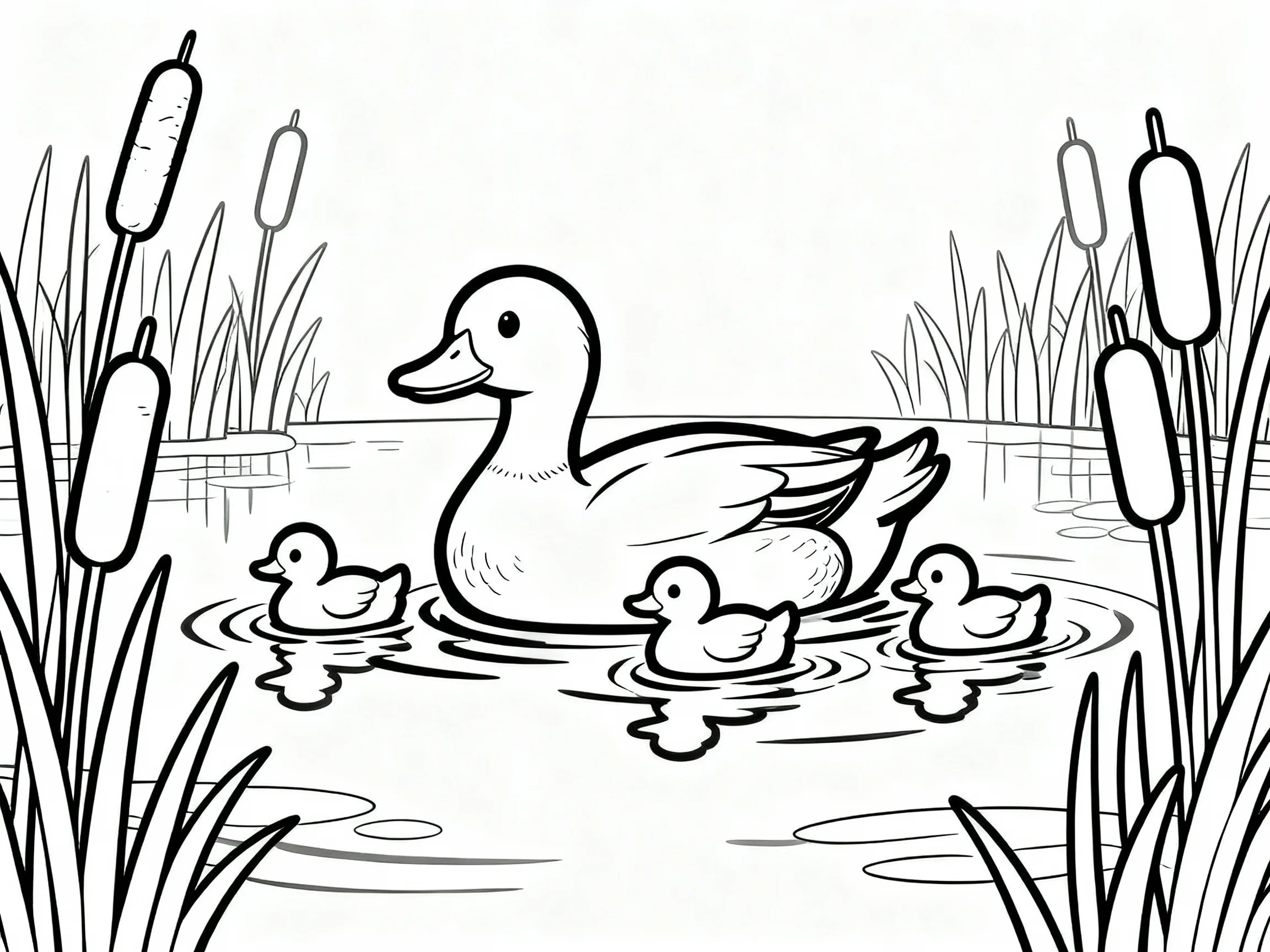 Duck Family by the Pond