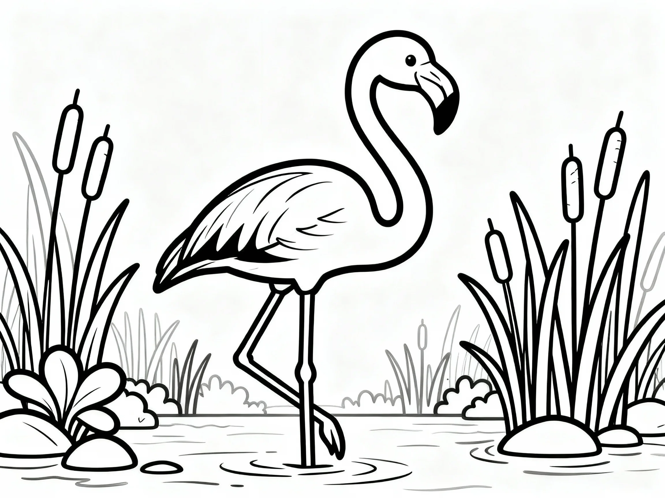 Flamingo with Marsh Plants