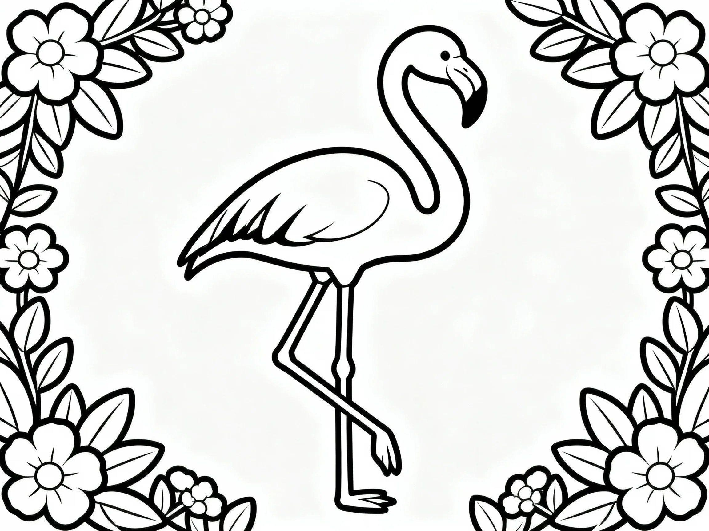 Flamingo with Flowers Border