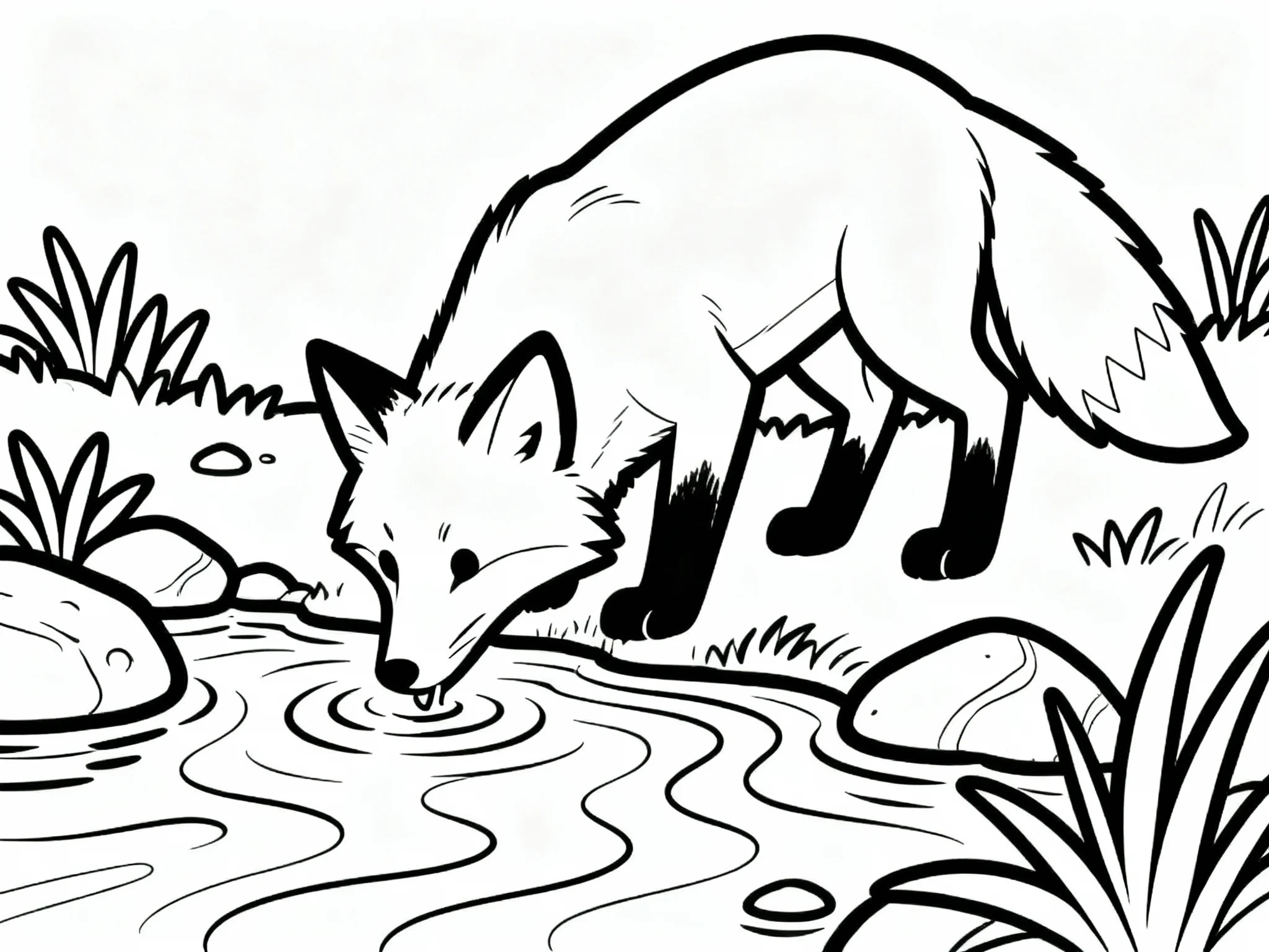Fox Drinking from Stream