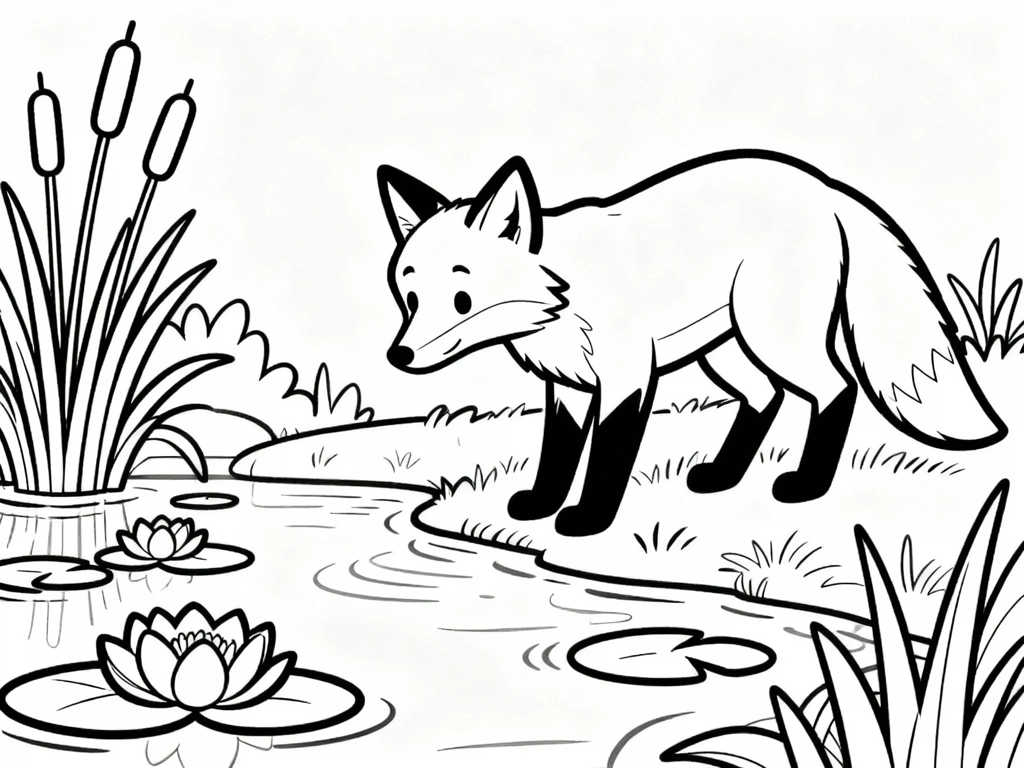 Fox Near Water Lilies