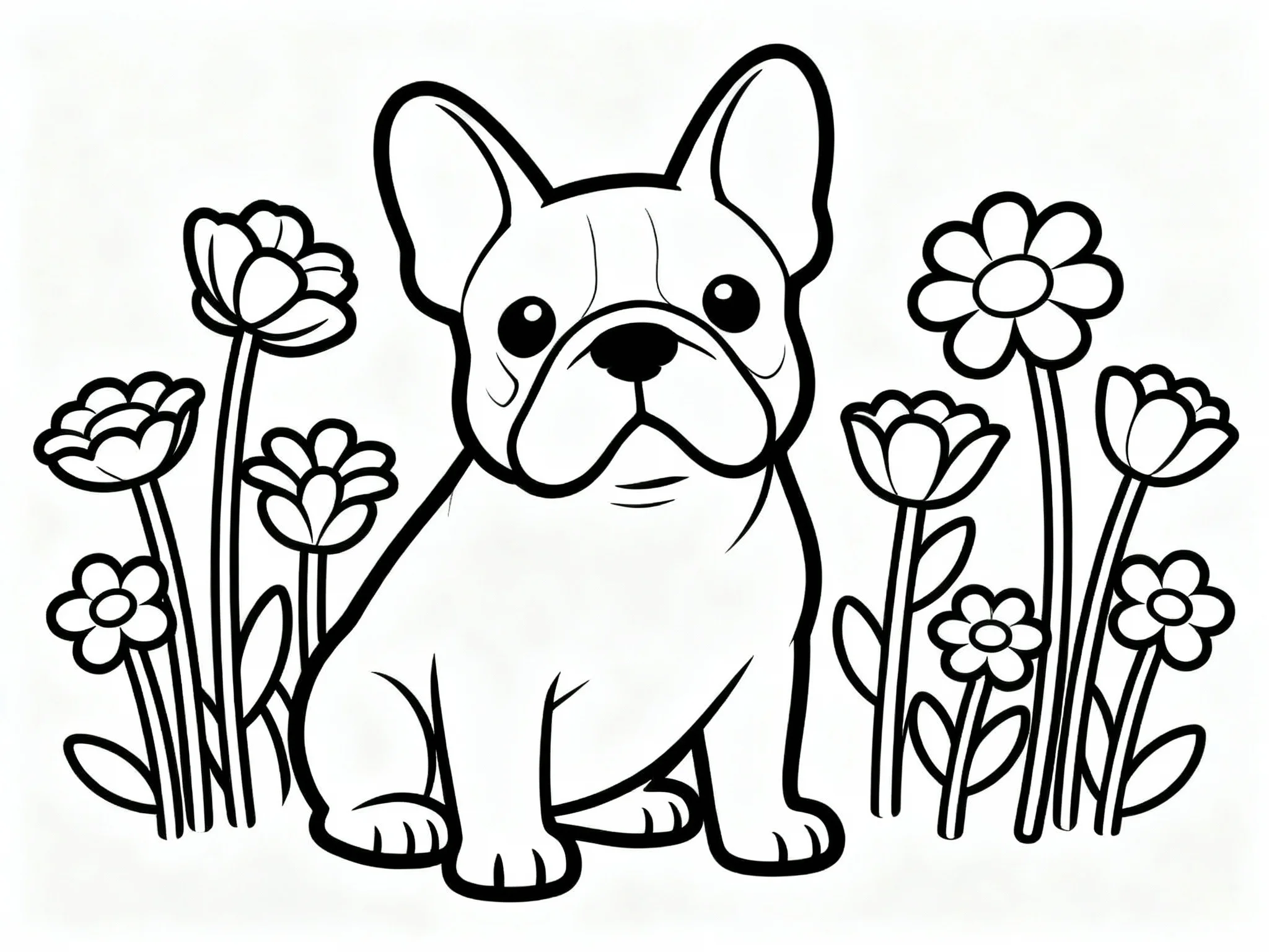 Bulldog in a Flower Garden