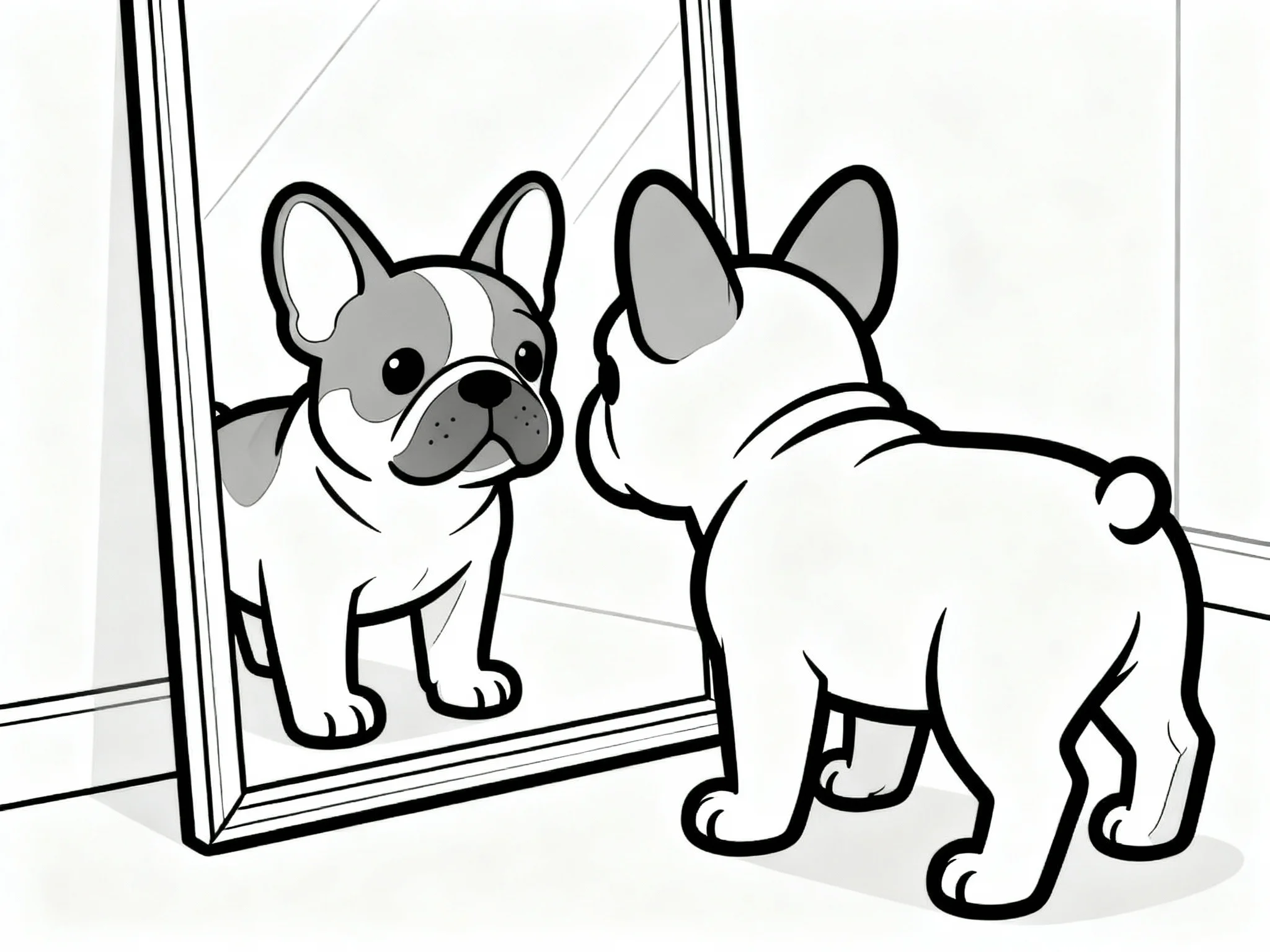 Bulldog Looking in Mirror