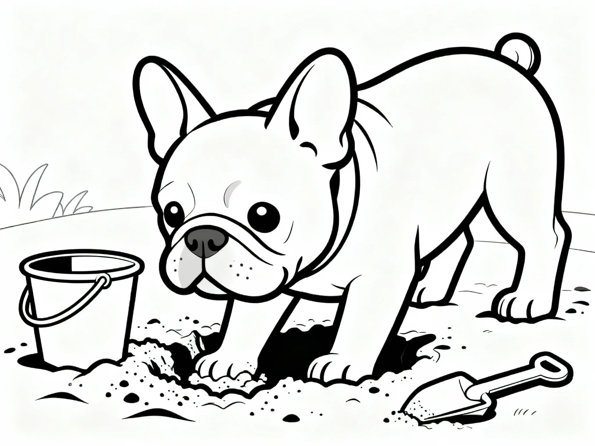 Bulldog Digging in Sand
