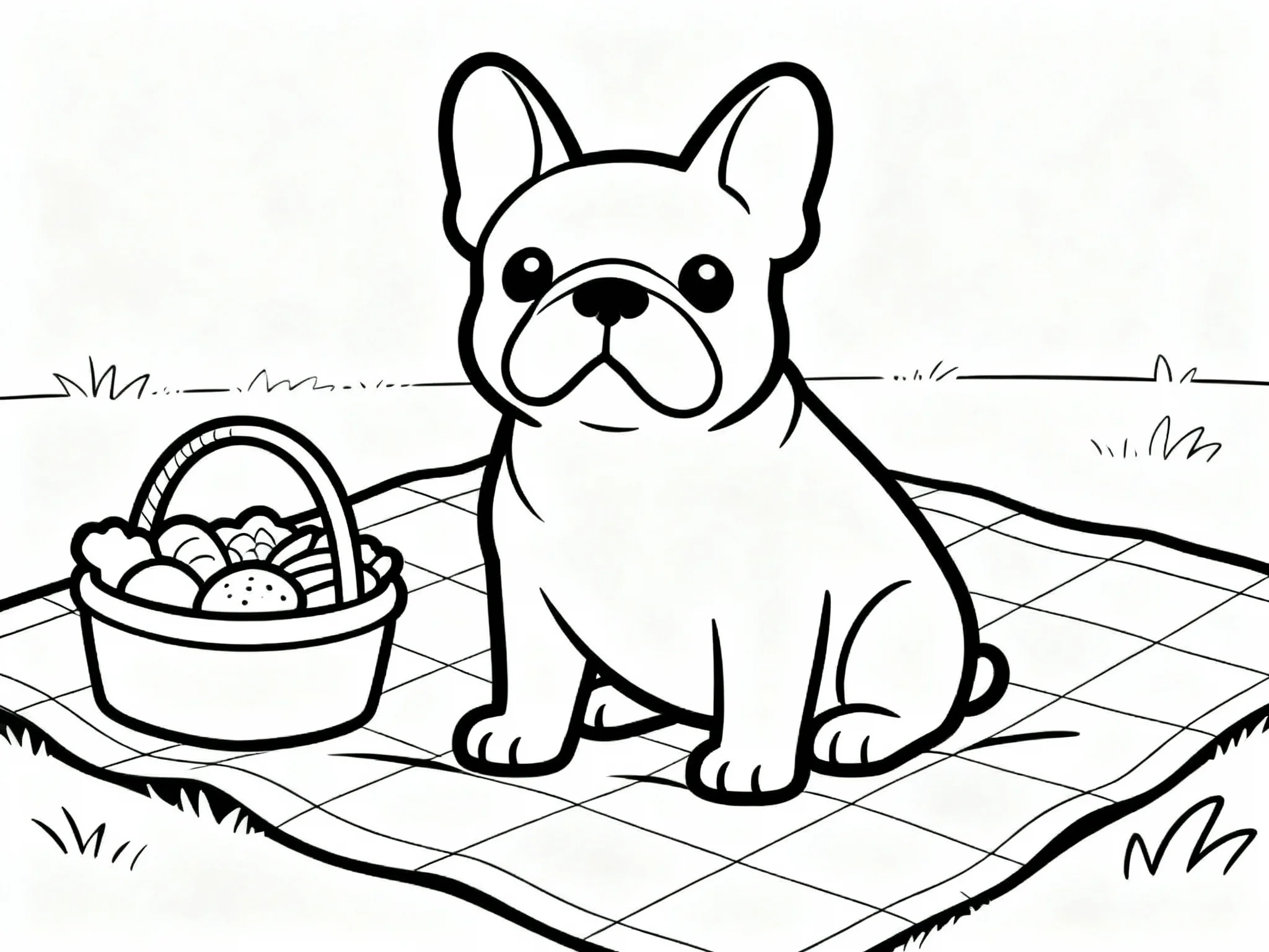 Bulldog on a Picnic Blanket