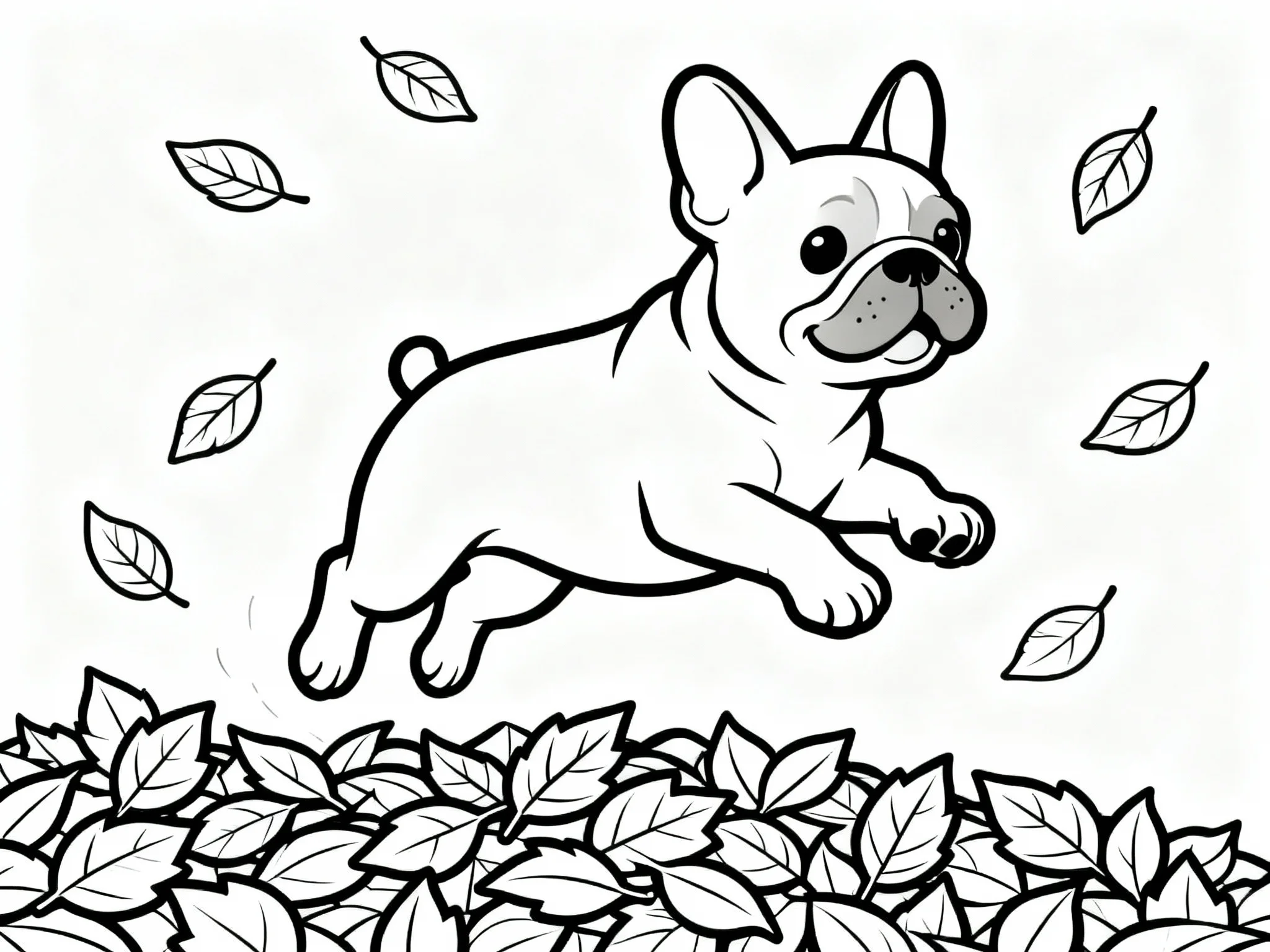 Bulldog Playing in Leaves