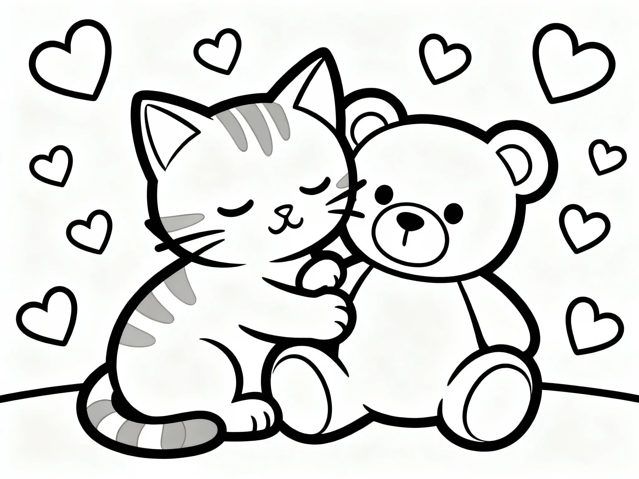 Kitten Hugging Teddy Bear