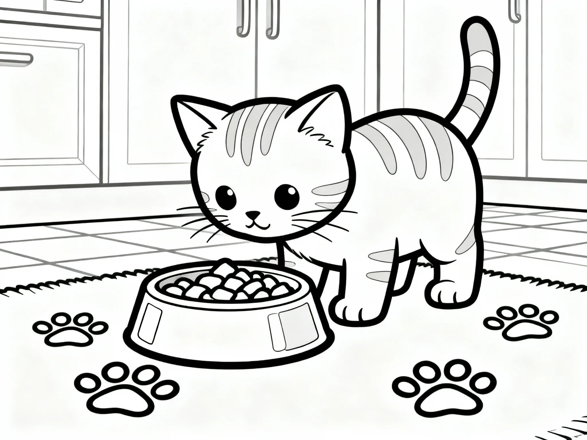 Kitten Eating from Bowl