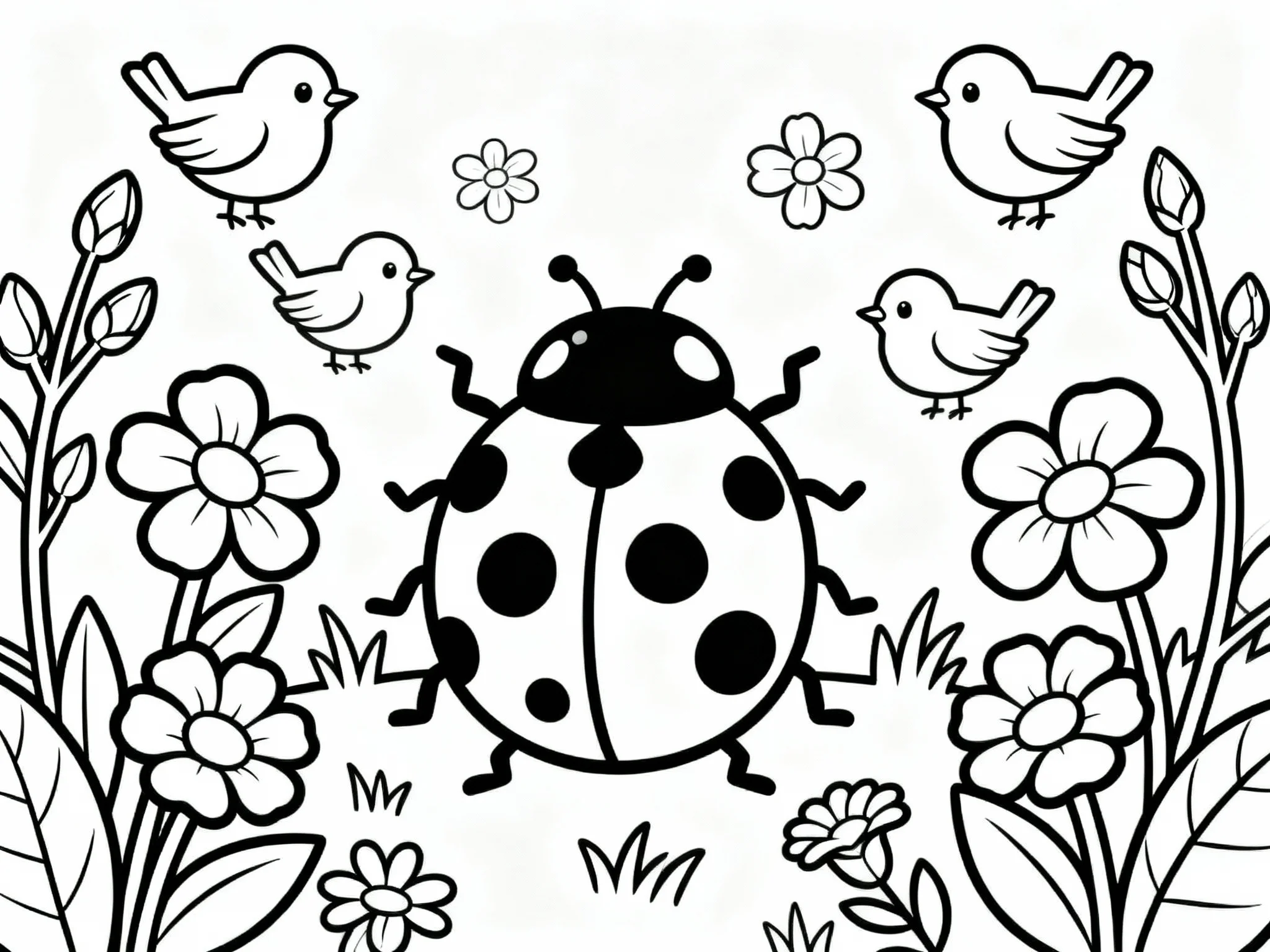 Ladybug Spring Scene