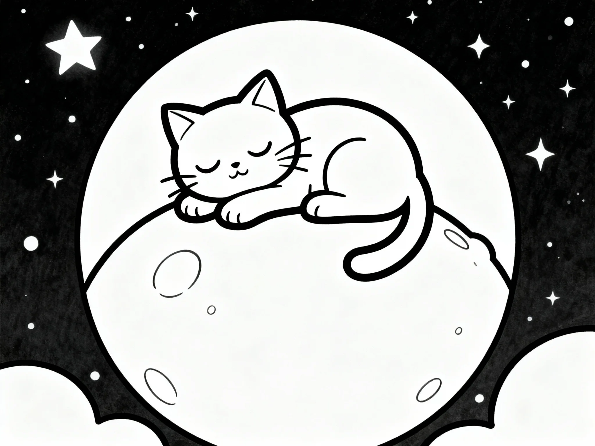 Moon and Sleeping Cat