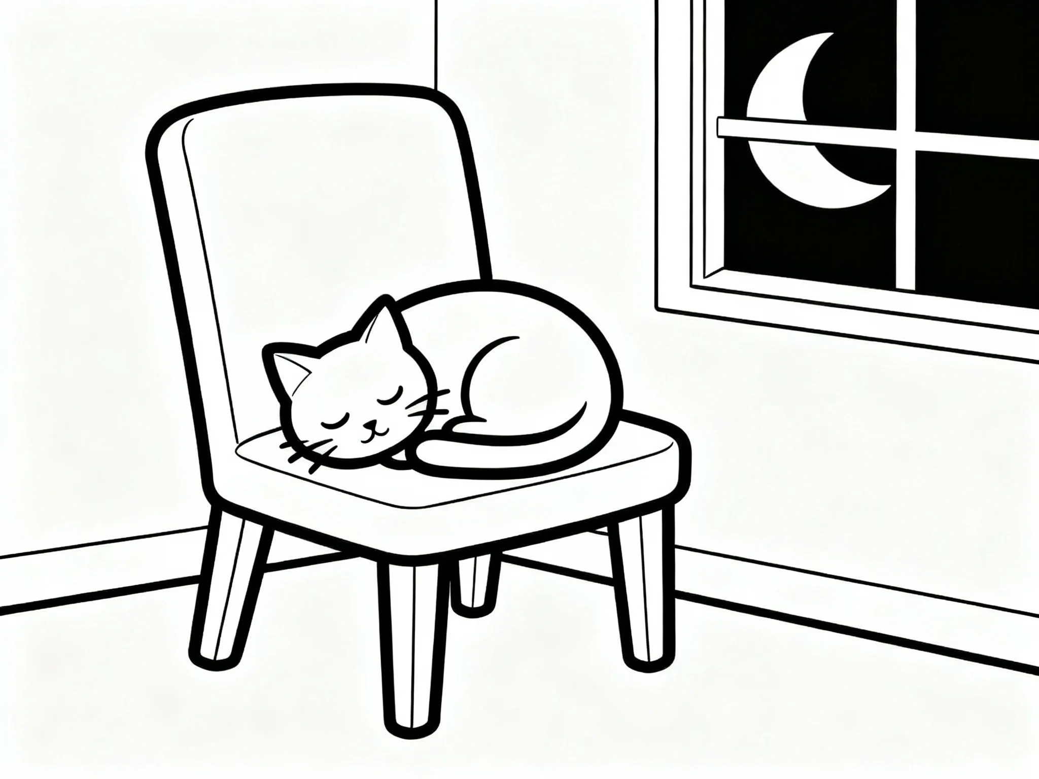 Moon and Sleeping Cat on Chair