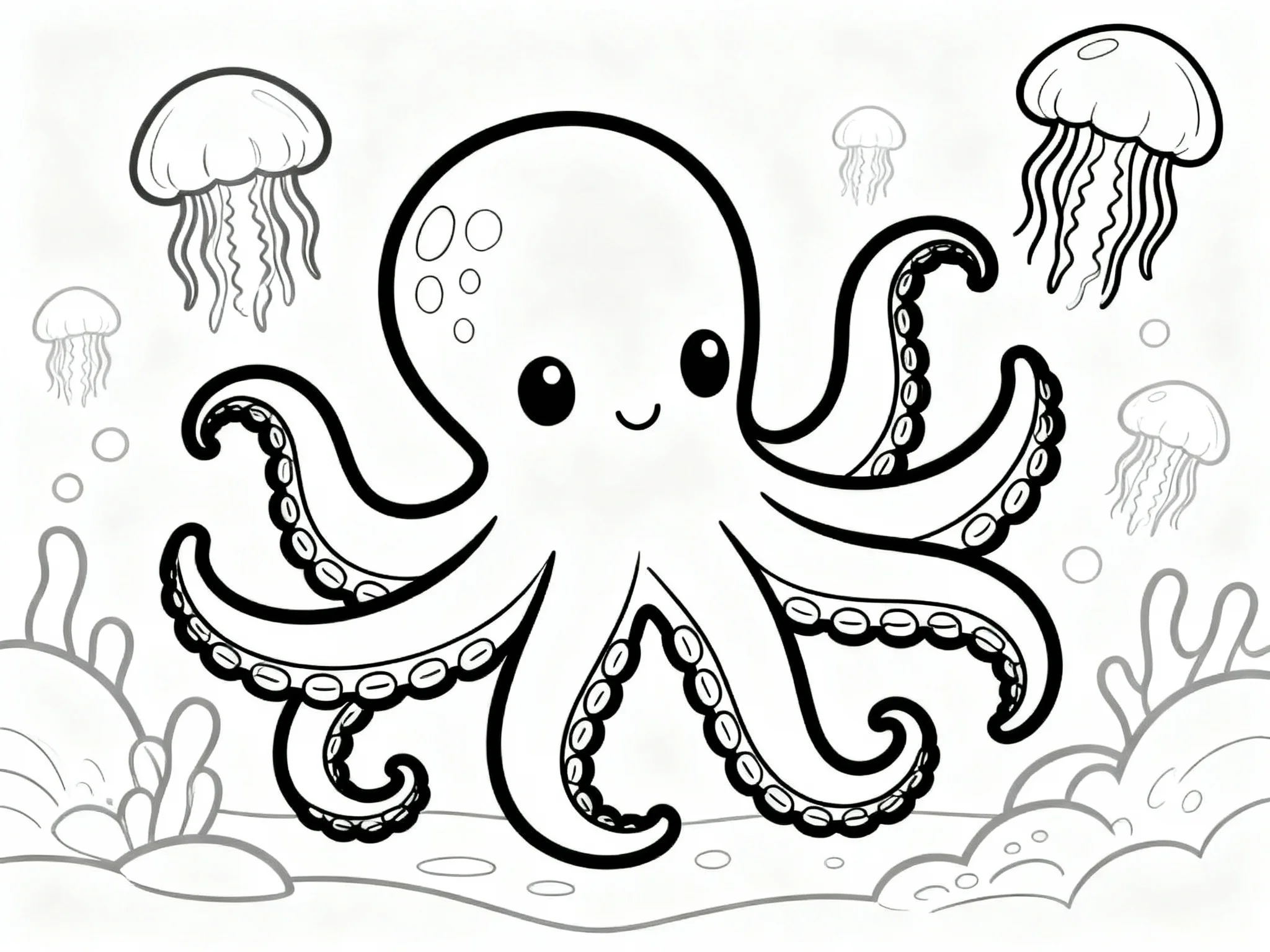 Octopus with Jellyfish Friends