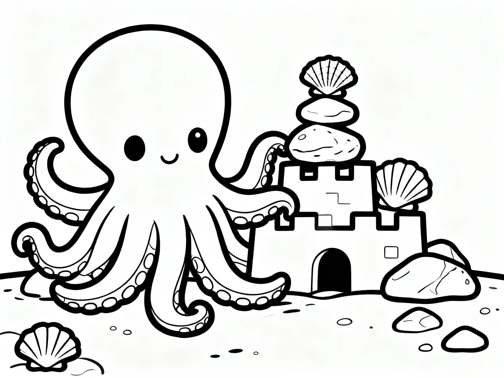 Octopus Building a Castle