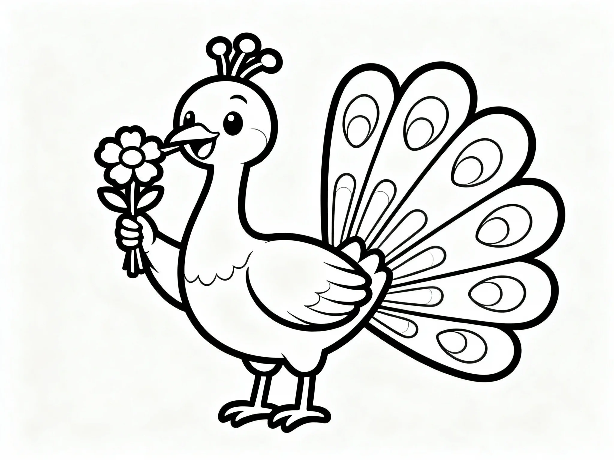 Peacock with Flowers in Beak