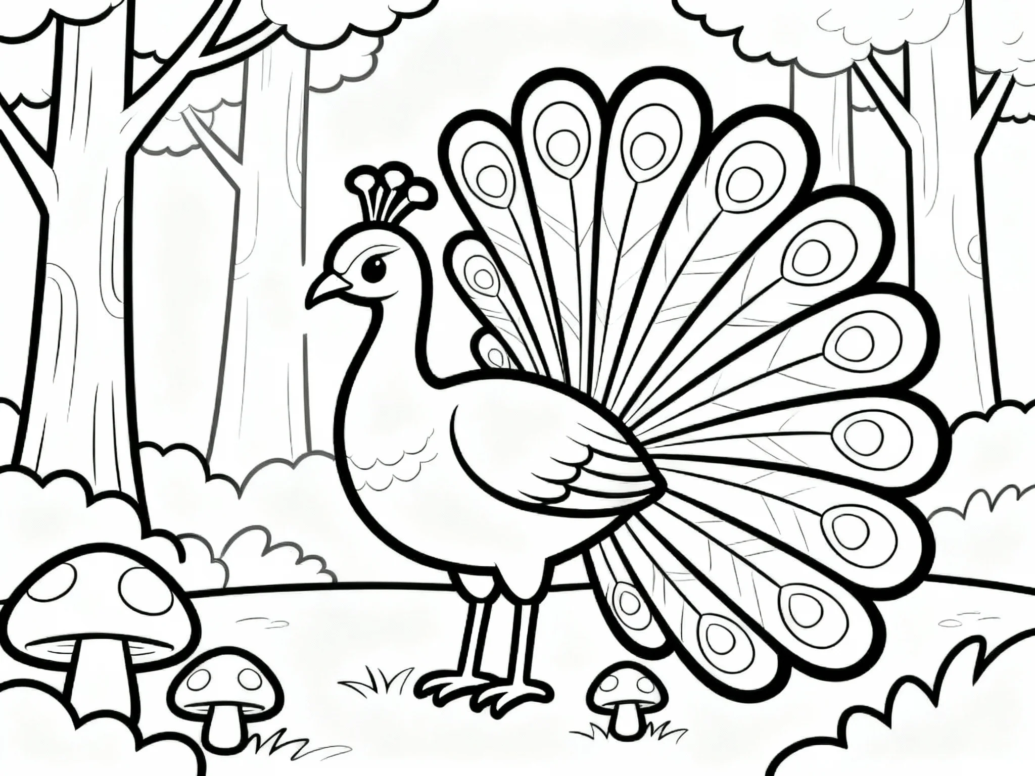 Peacock Among Mushrooms