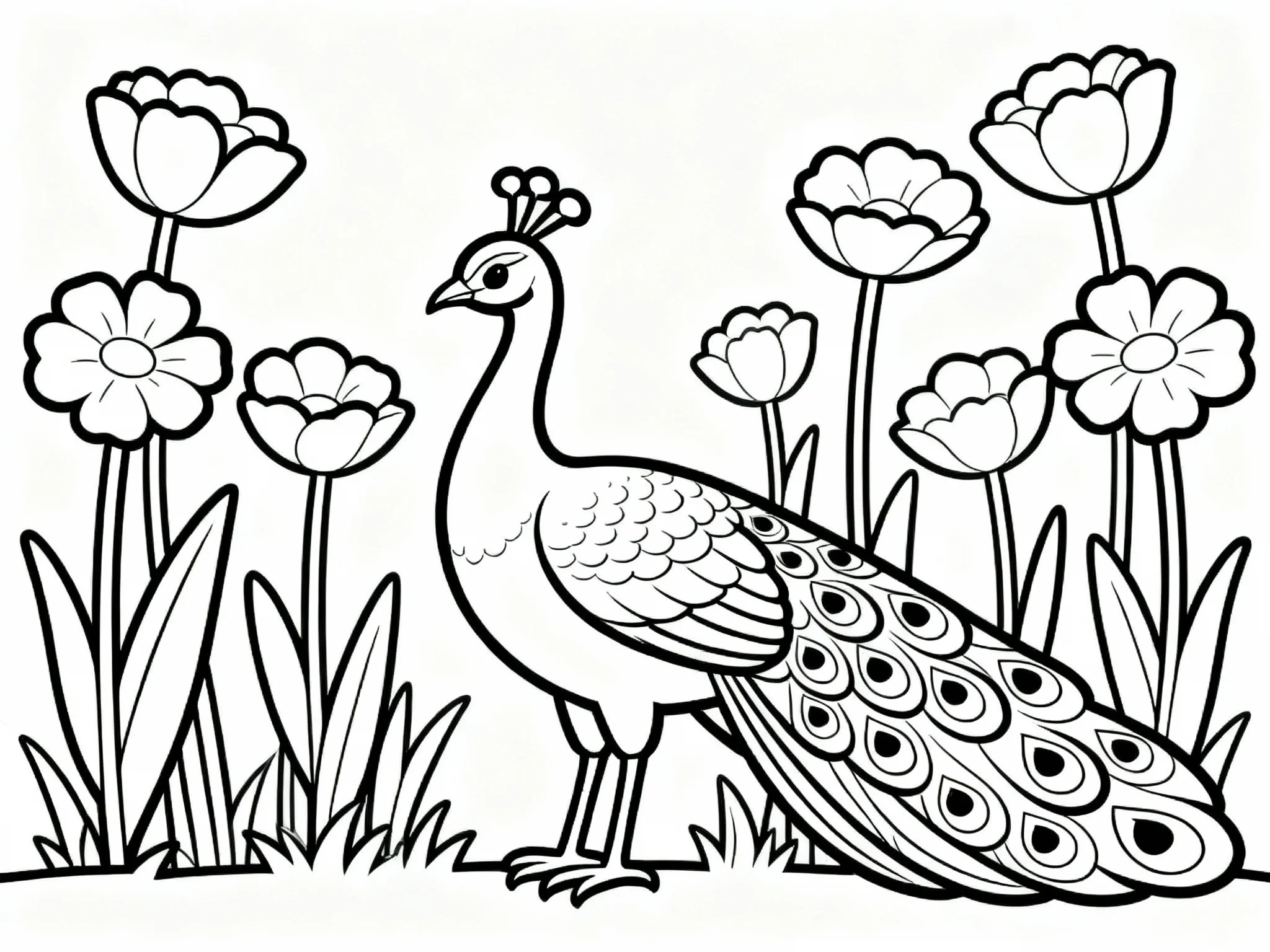 Peacock in Tall Flowers