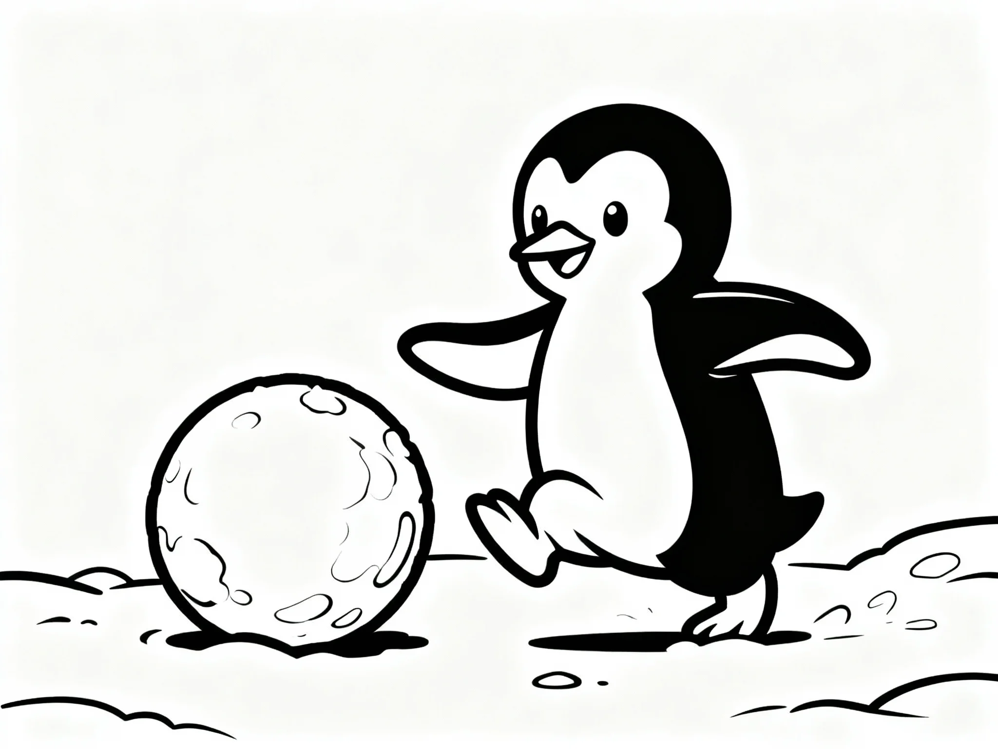 Penguin Playing with Snow Ball