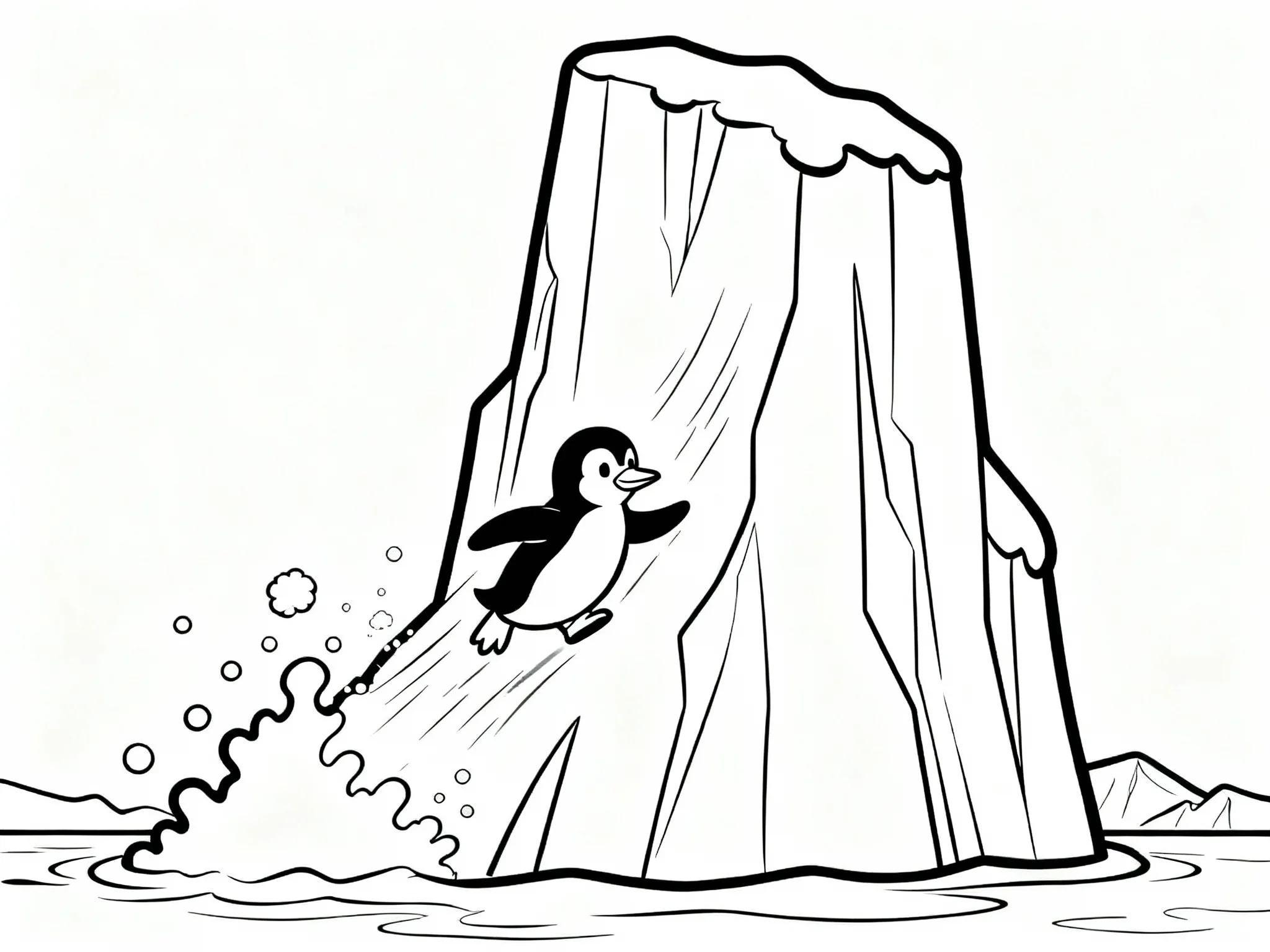 Penguin Sliding Down Iceberg