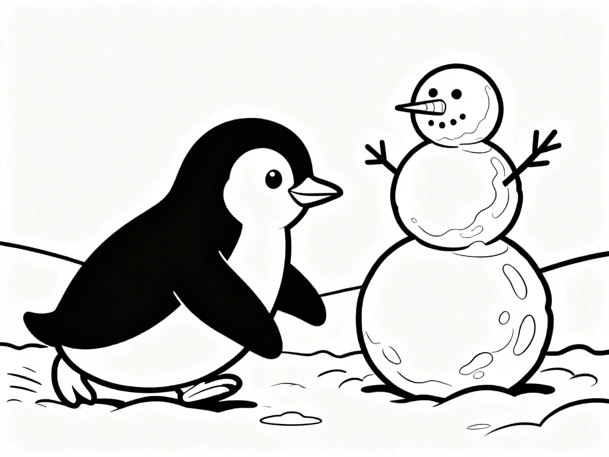 Penguin Building Snowman