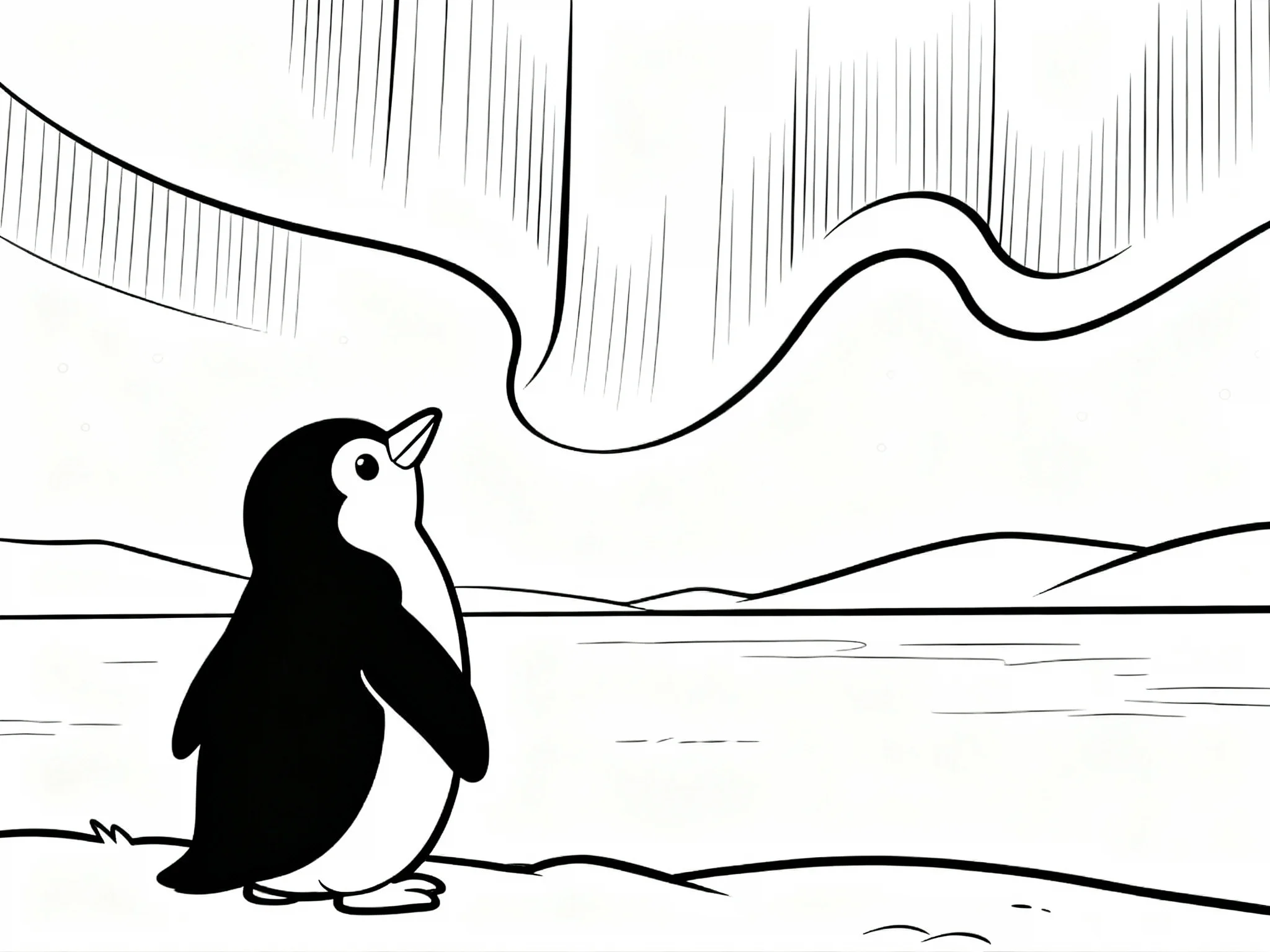 Penguin Under Northern Lights