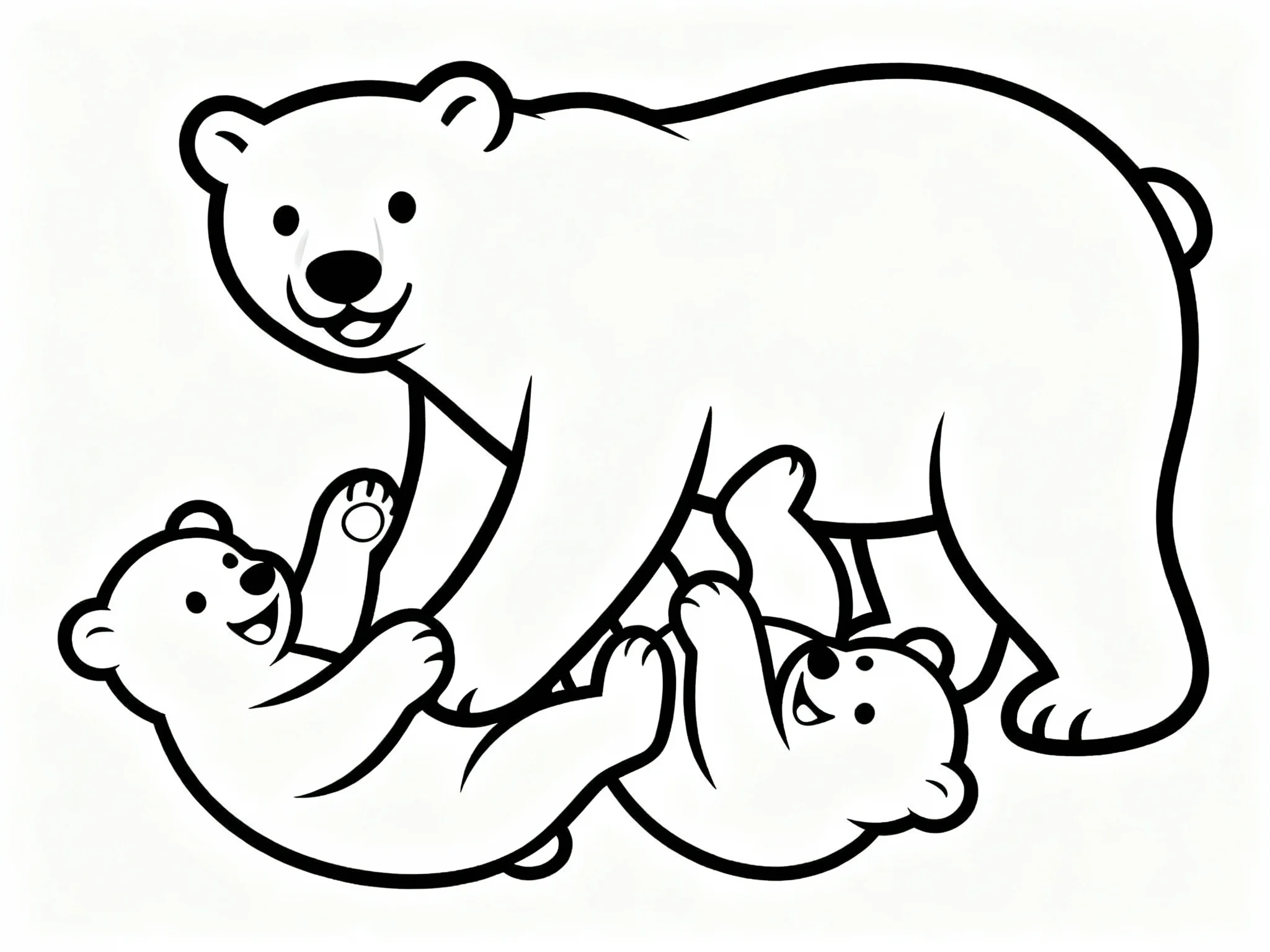 Polar Bear with Cubs Playing