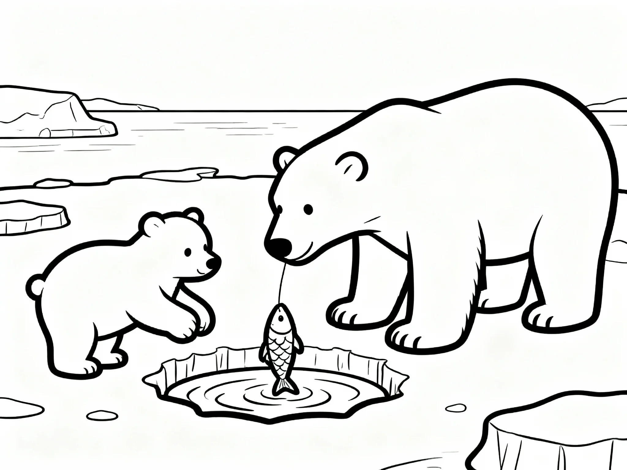 Baby Polar Bear Learning to Hunt